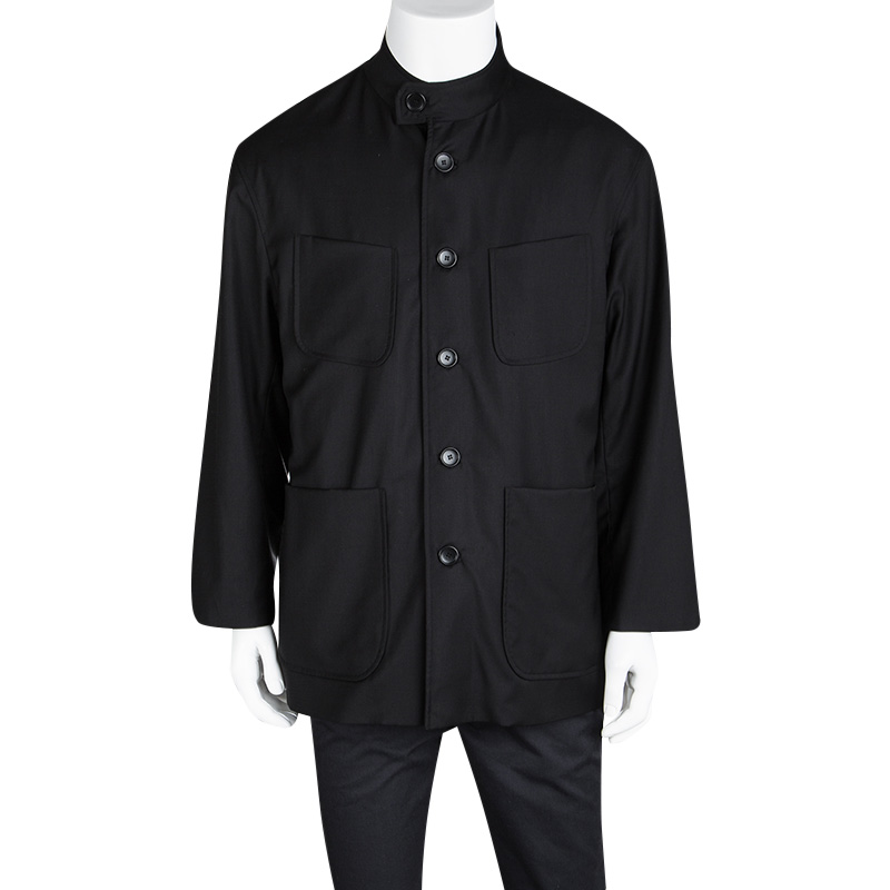 

Berluti Black Mandarin Collar Button Front Regular Fit Jacket