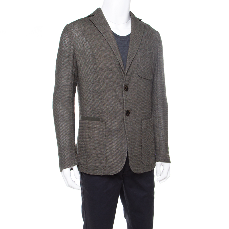 

Berluti Moss Green Wool and Silk Blend Wicker Weave Blazer