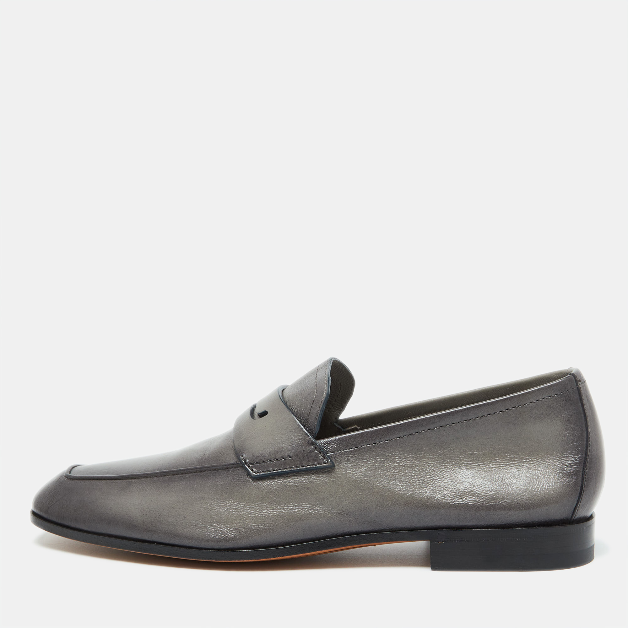 

Berluti Grey Leather Lorenzo Scritto Loafers Size