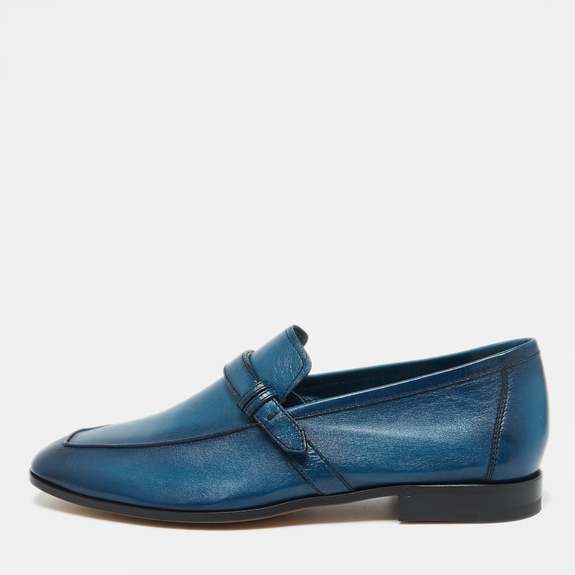 

Berluti Blue Leather Strap Detail Slip On Loafers Size