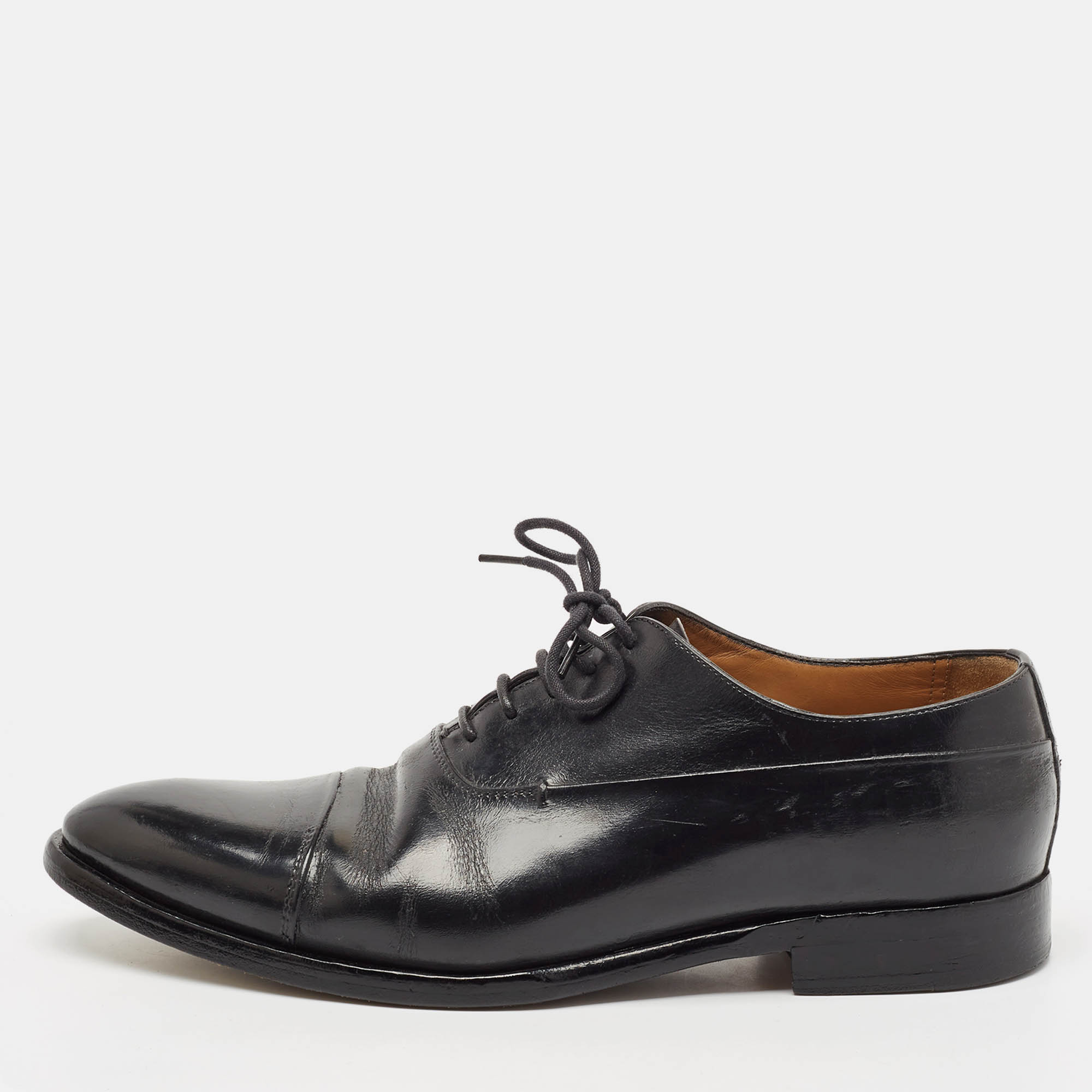 

Berluti Black Leather Cap Toe Lace Up Oxfords Size 44