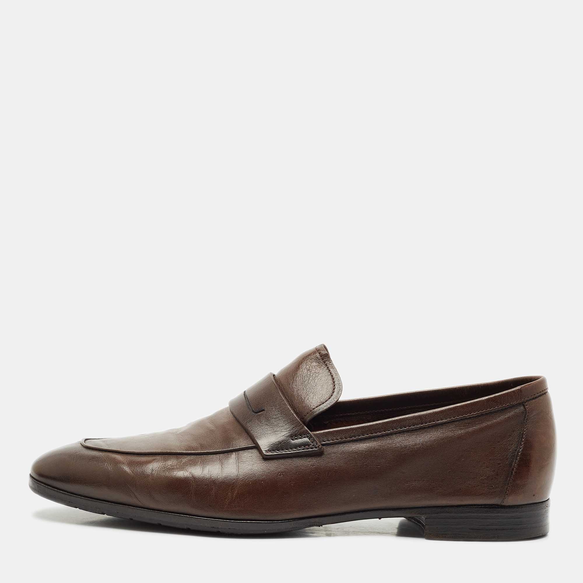 

Berluti Brown Leather Lorenzo Penny Loafers Size 42.5