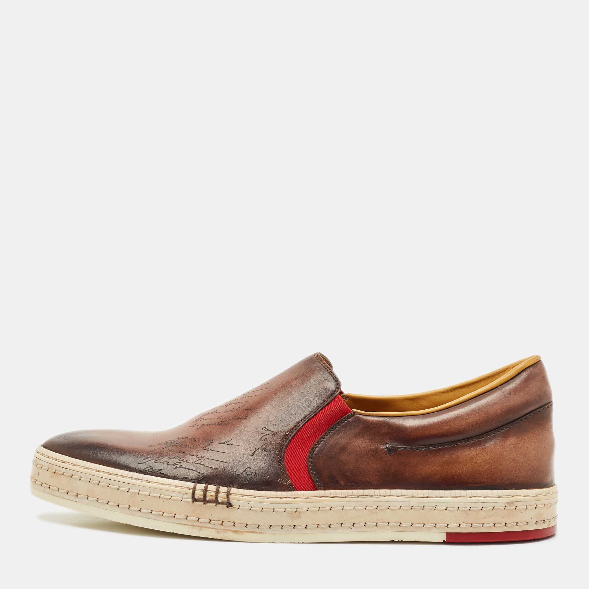 

Berluti Brown Leather Playtime Slip On Sneakers Size 43