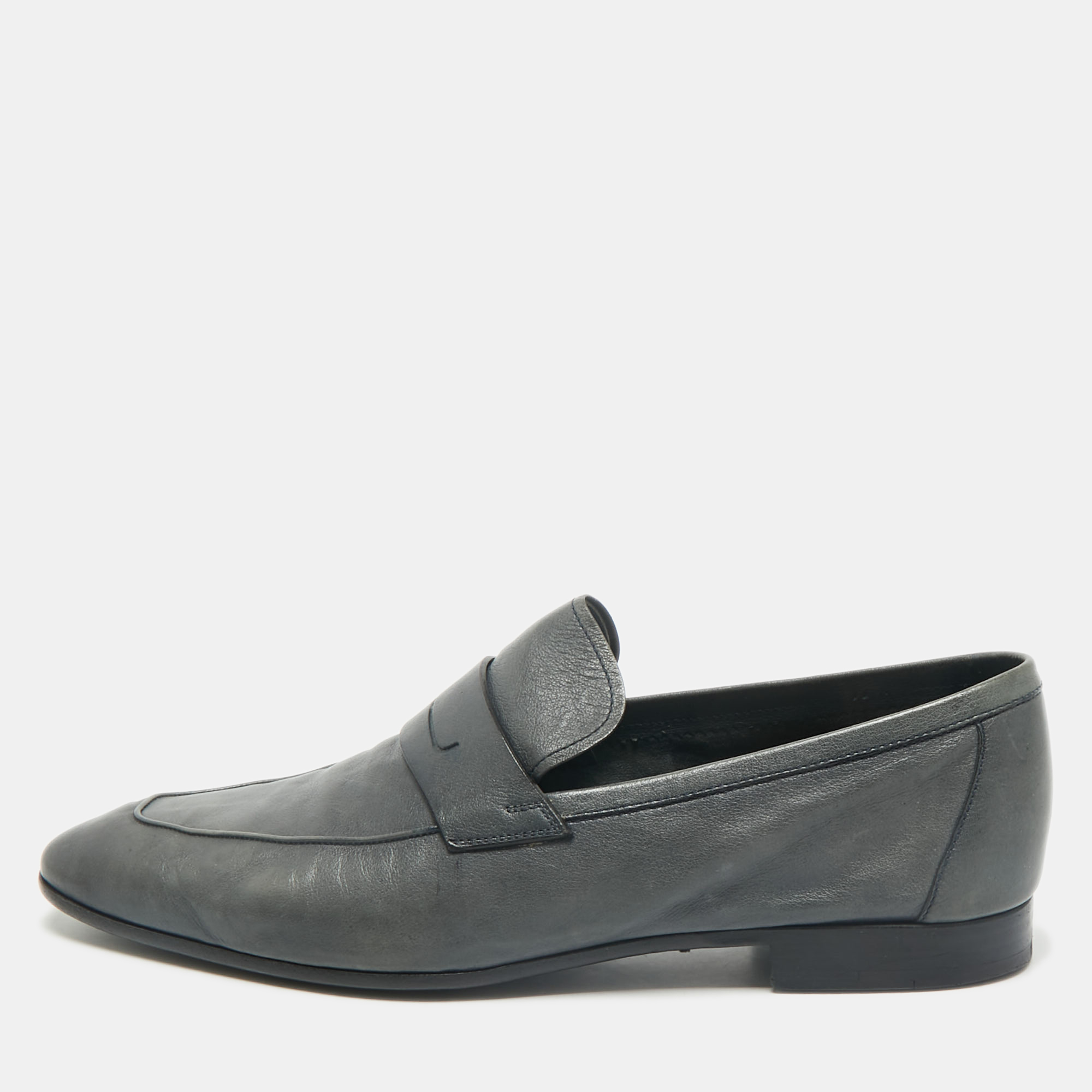 

Berluti Grey Leather Penny Loafers Size 42.5