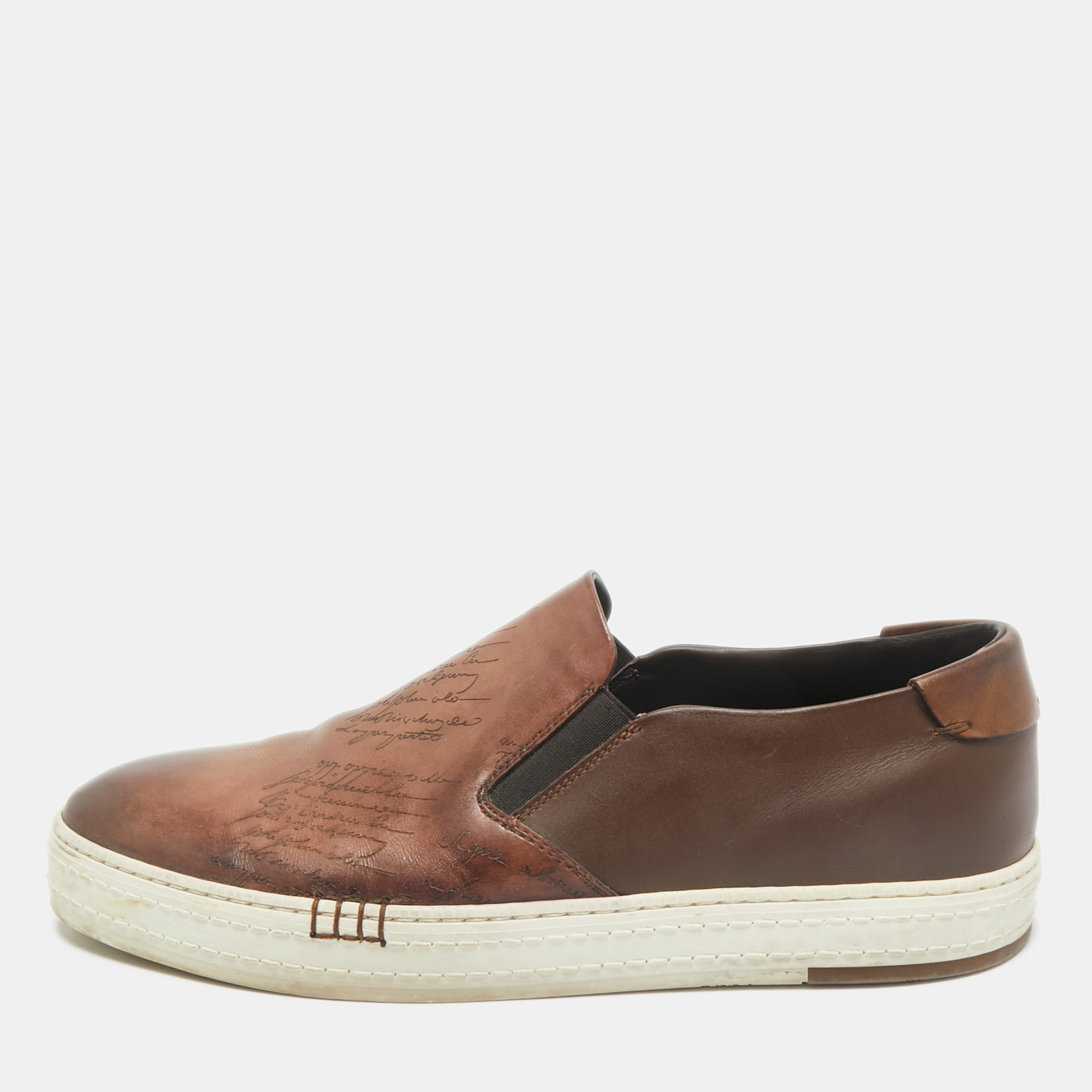 

Berluti Brown Leather Playtime Slip On Sneakers Size 41