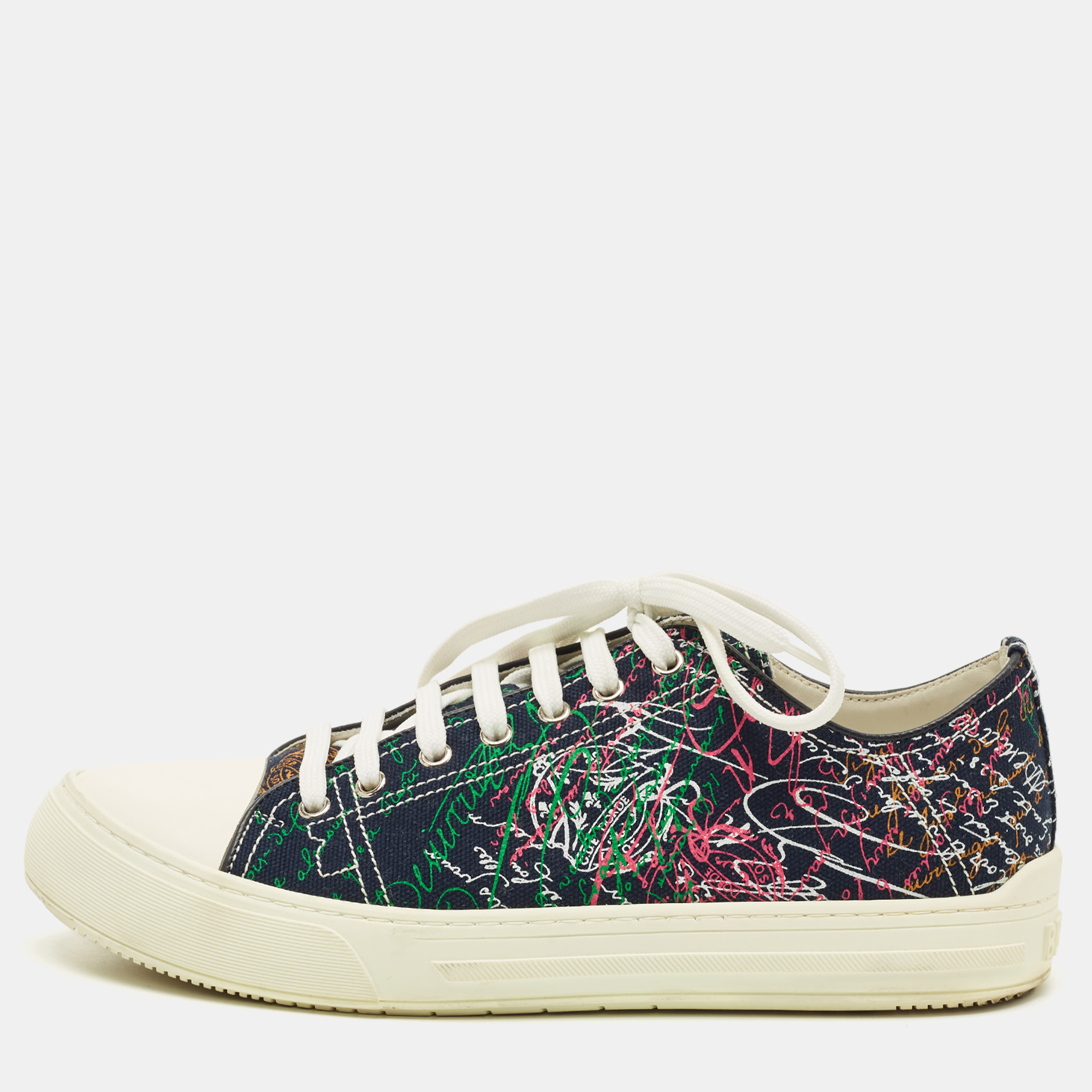 

Berluti Scritto Size 43 Navy Blue Graphics Canvas Lace Up Sneakers