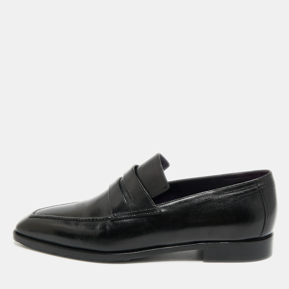 

Berluti Size 42.5 Black Leather Penny Loafers