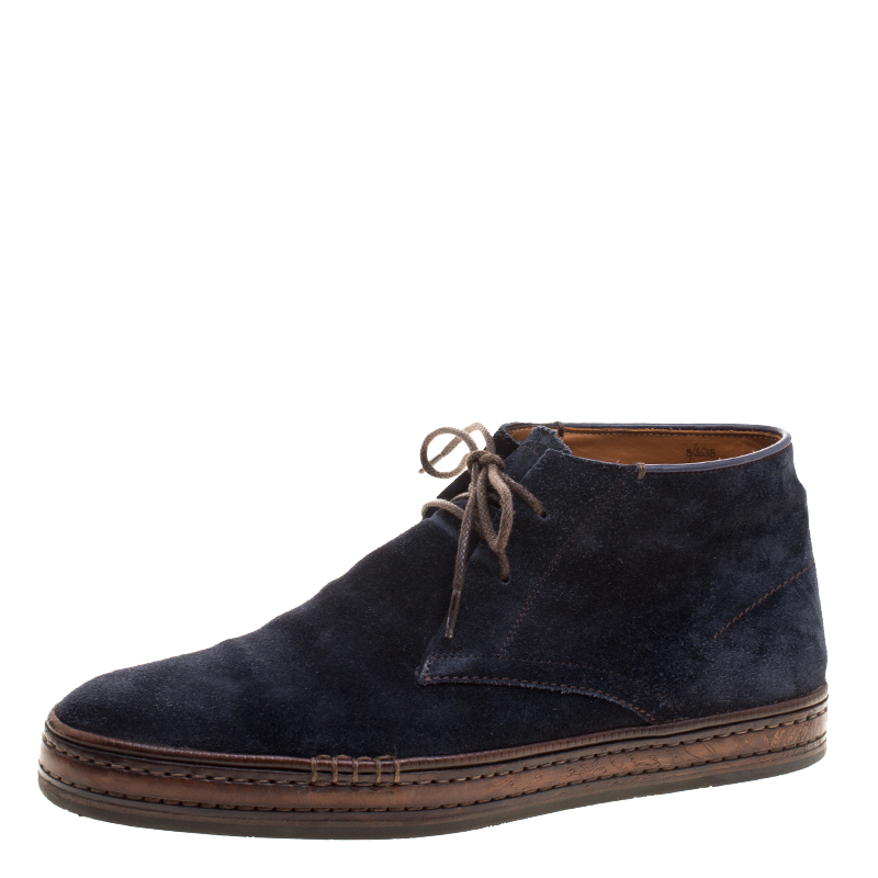 Pre Owned Berluti Blue Suede Lace Up Desert Boots Size 42