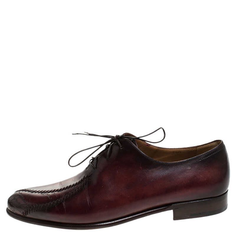 

Berluti Burgundy Leather Oxfords Size