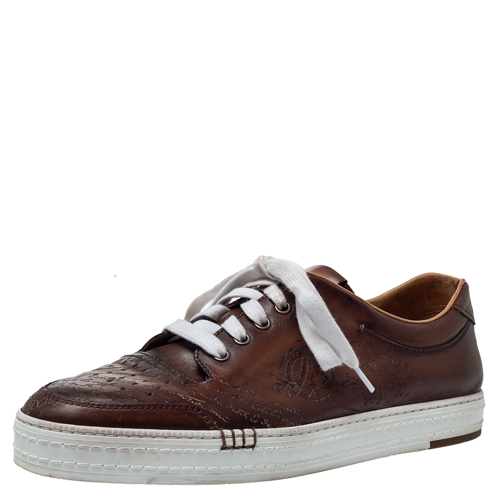 Berluti Brown Ombre Leather Playtime Low Top Sneakers Size 43