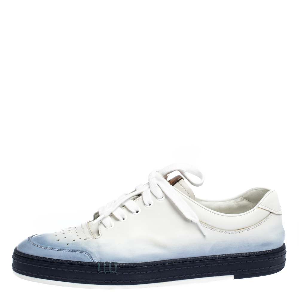 

Berluti White/Blue Ombre Leather Playtime Low Top Sneakers Size