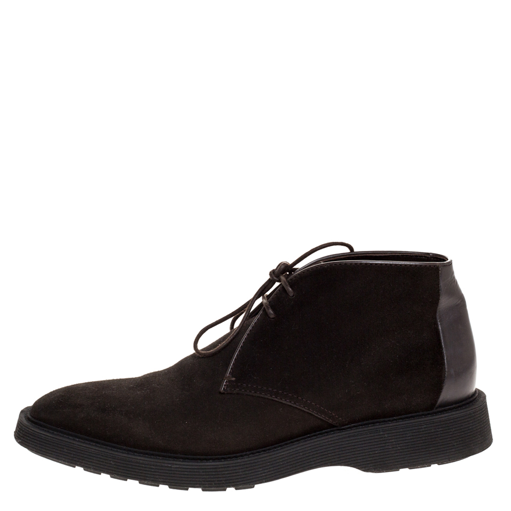 

Berluti Dark Brown Suede And Leather Lace Up Desert Boots Size