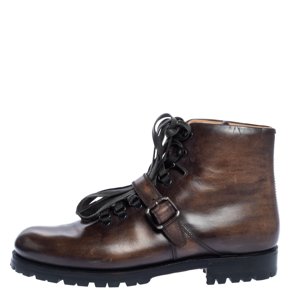 

Berluti Brown Leather 'Brunico Bolzano' Lace Up Ankle Boots Size
