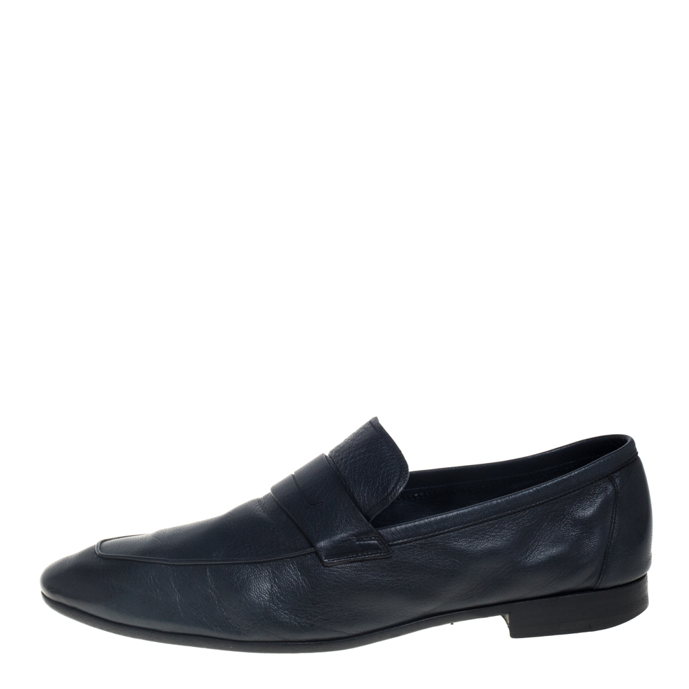 

Berluti Dark Blue Leather Penny Loafers Size