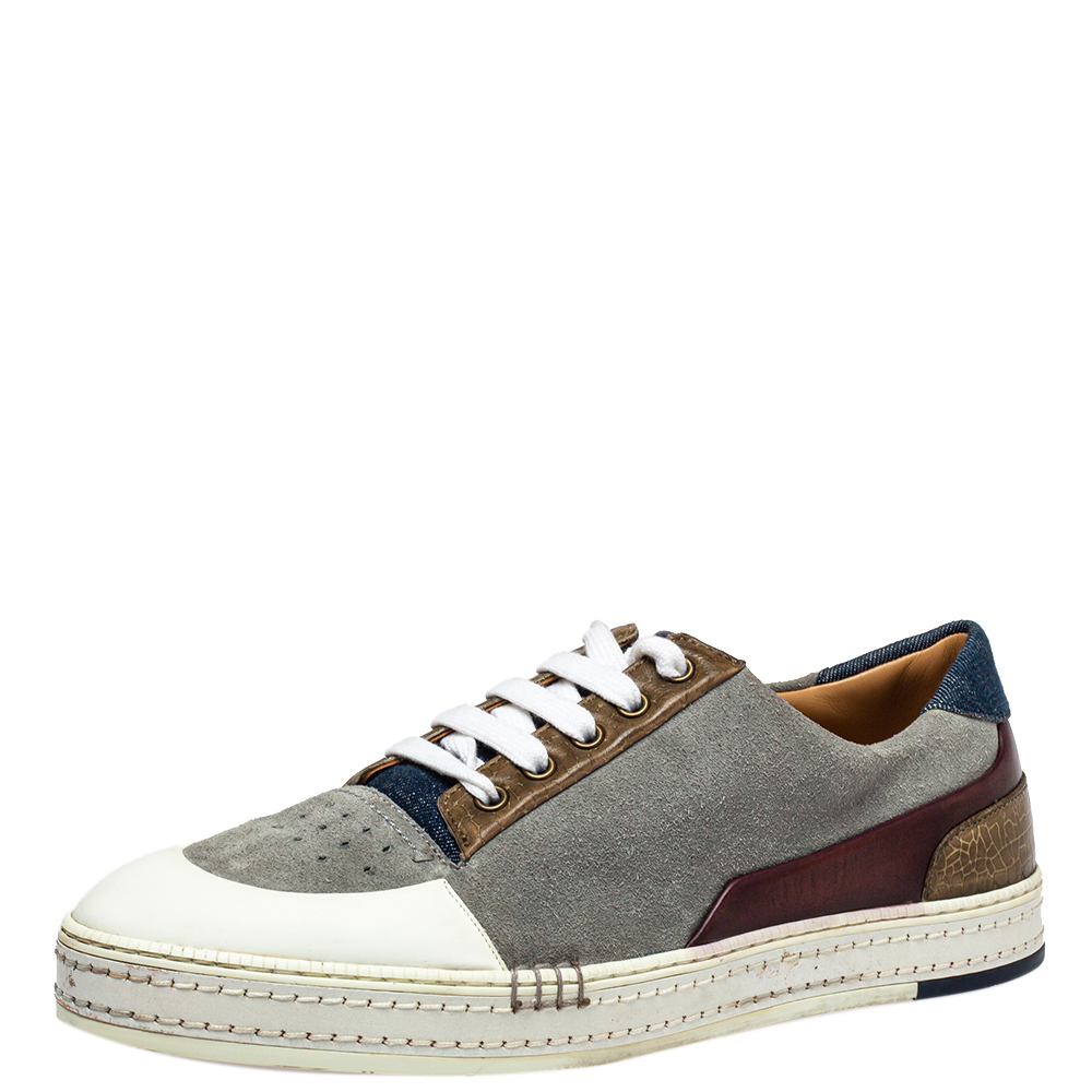 Pre Owned Berluti Multicolor Suede And Leather Low Top Sneakers Size 43.5