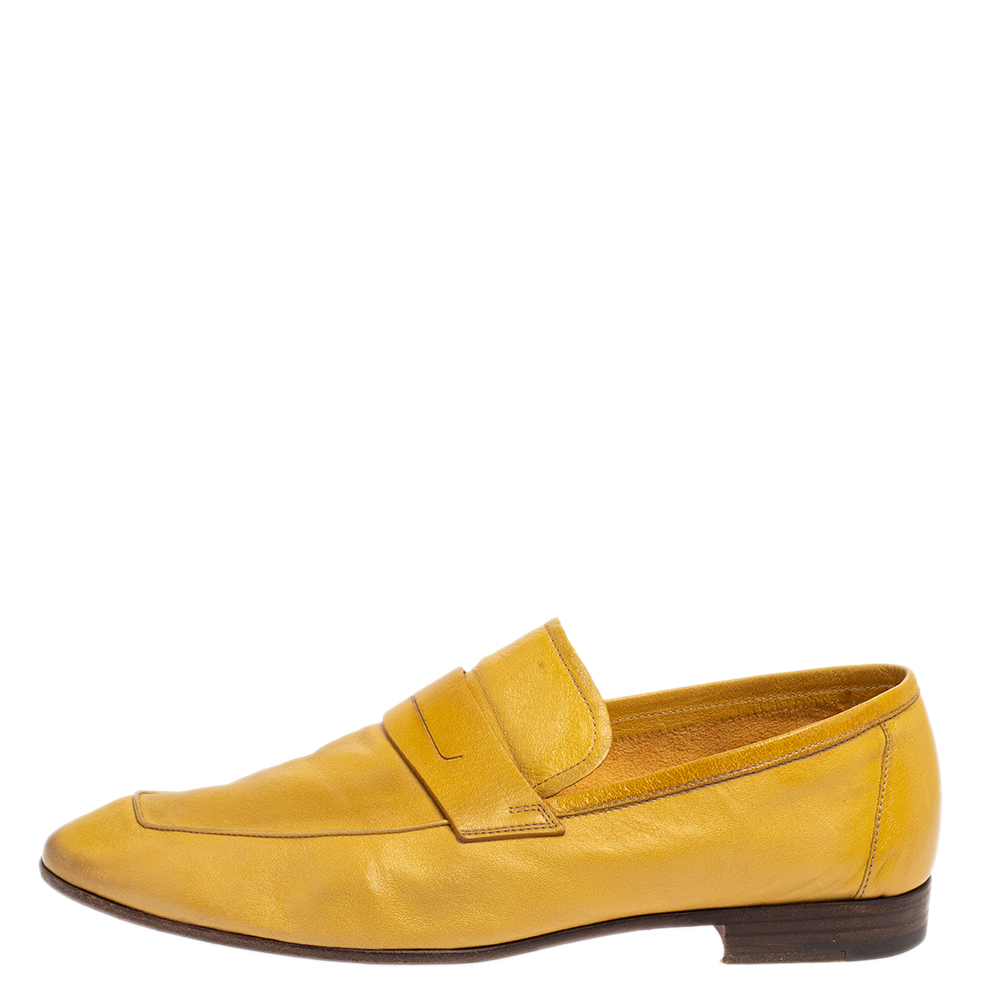

Berluti Yellow Leather Lorenzo Penny Slip On Loafers Size