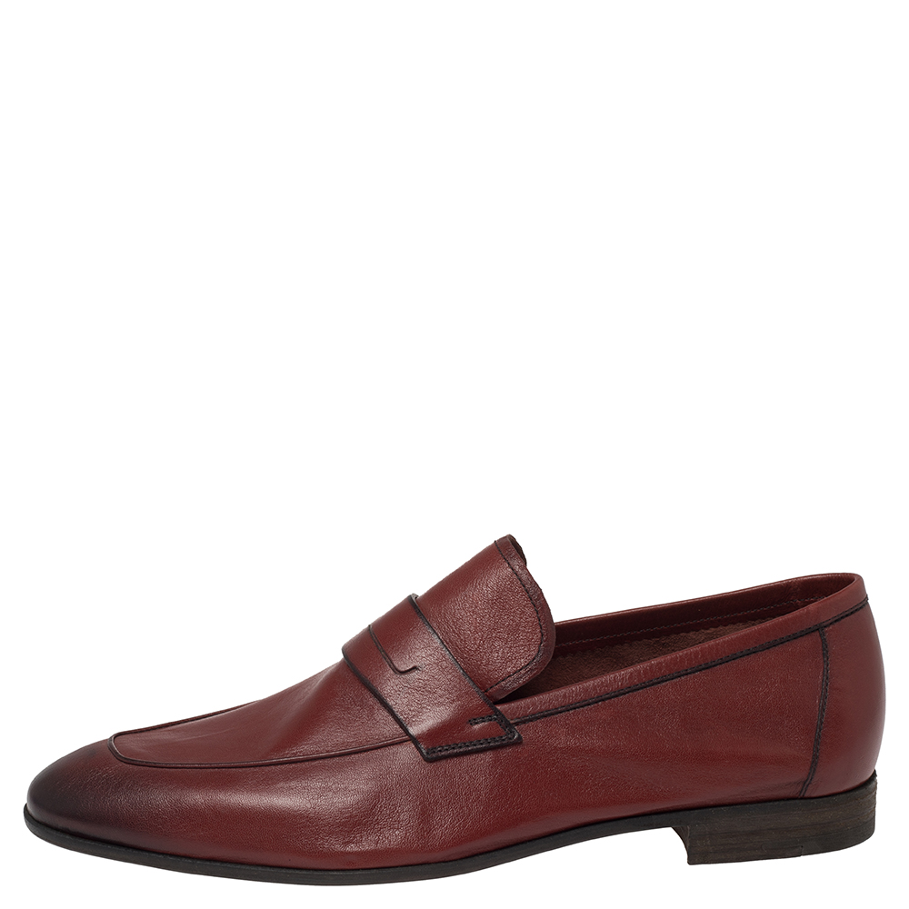 

Berluti Burgundy Leather Lorenzo Penny Slip On Loafers Size