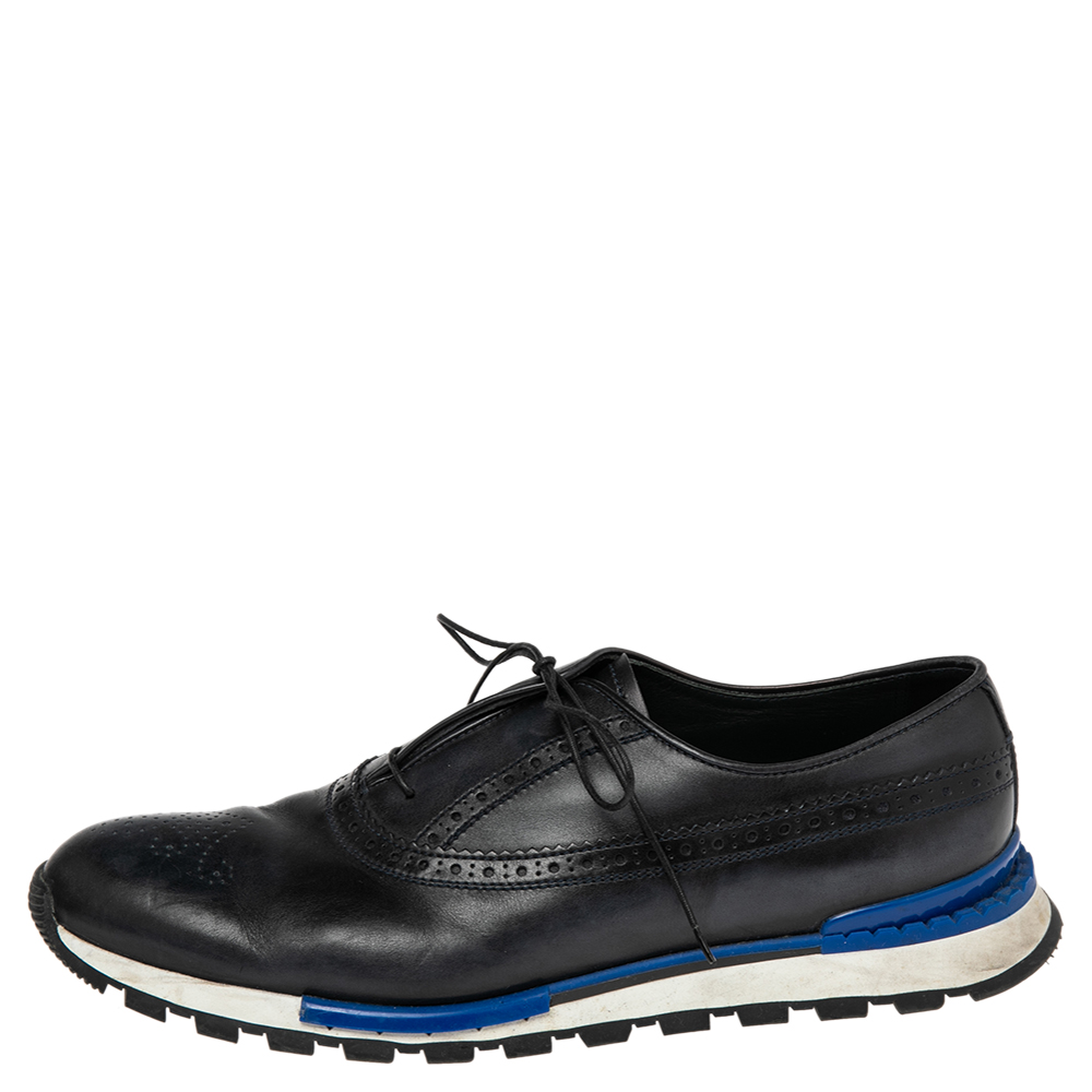 

Berluti Blue/Black Leather Fast Track Brogue Sneakers Size