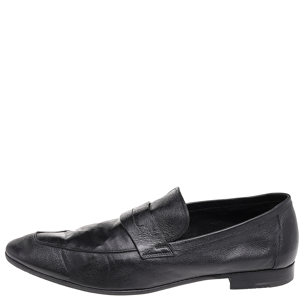 

Berluti Black Leather Lorenzo Slip On Loafers Size