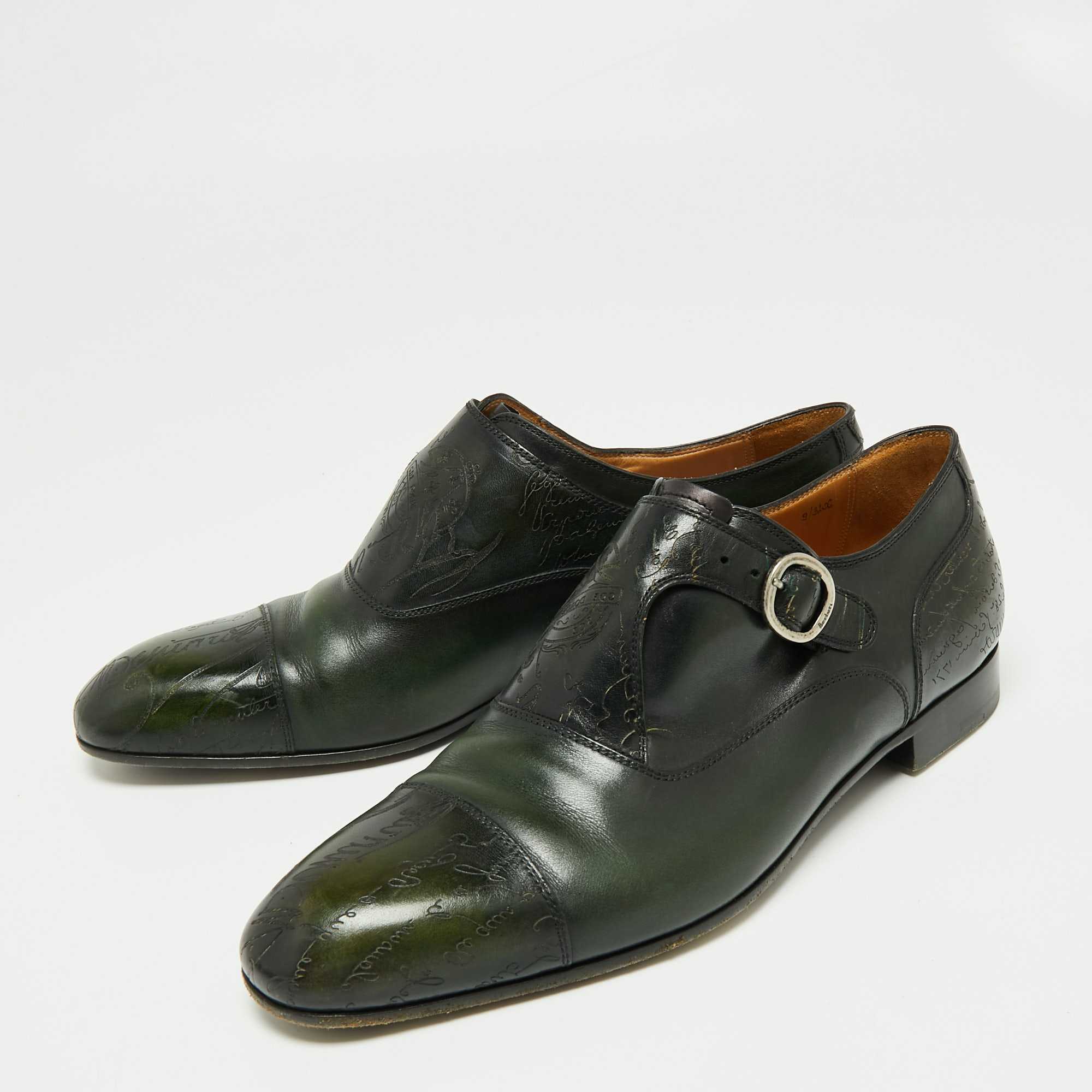 

Berluti Green/Black Leather Monk Strap Loafers Size