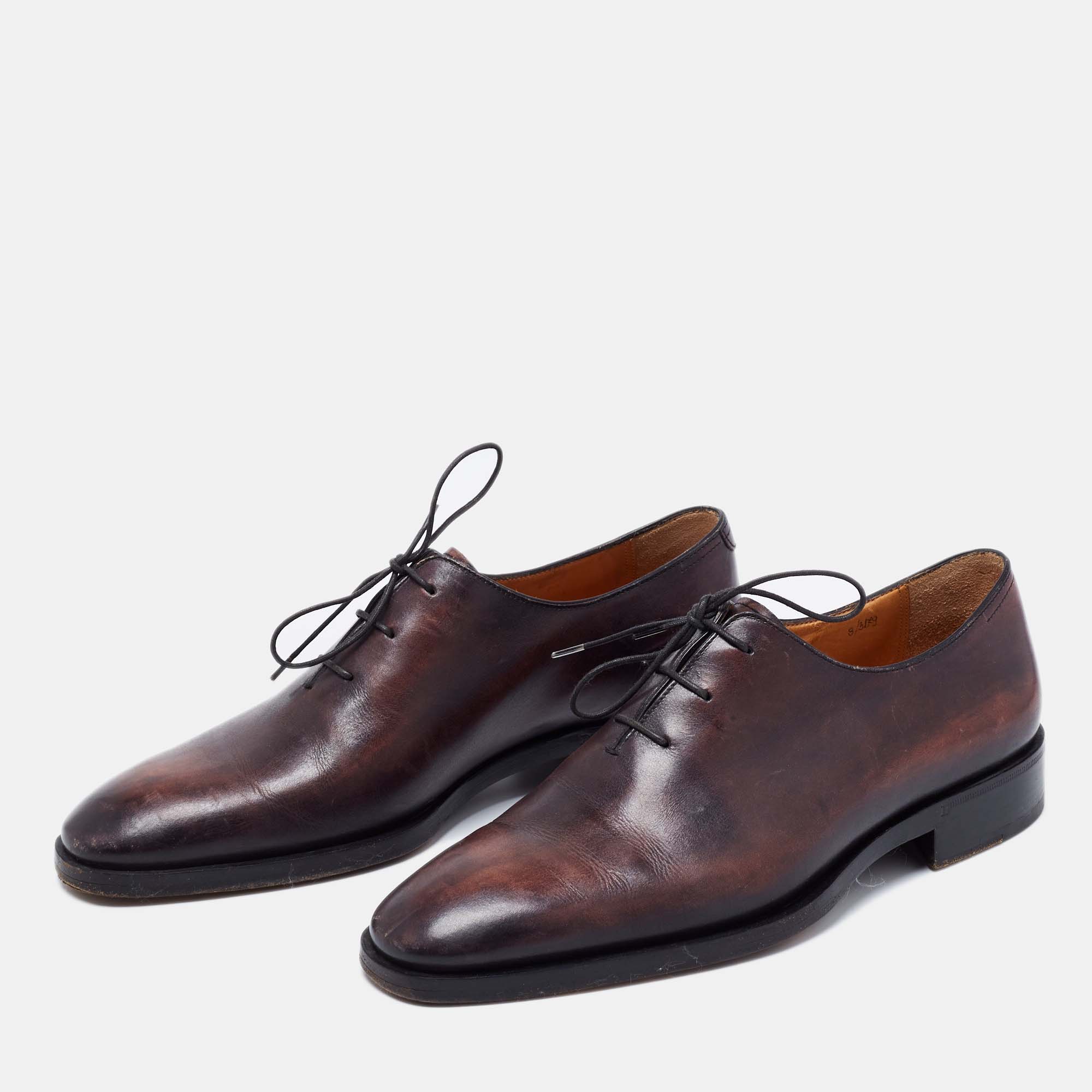 

Berluti Burgundy/Black Leather Lorenzo Kangaroo Oxford Size