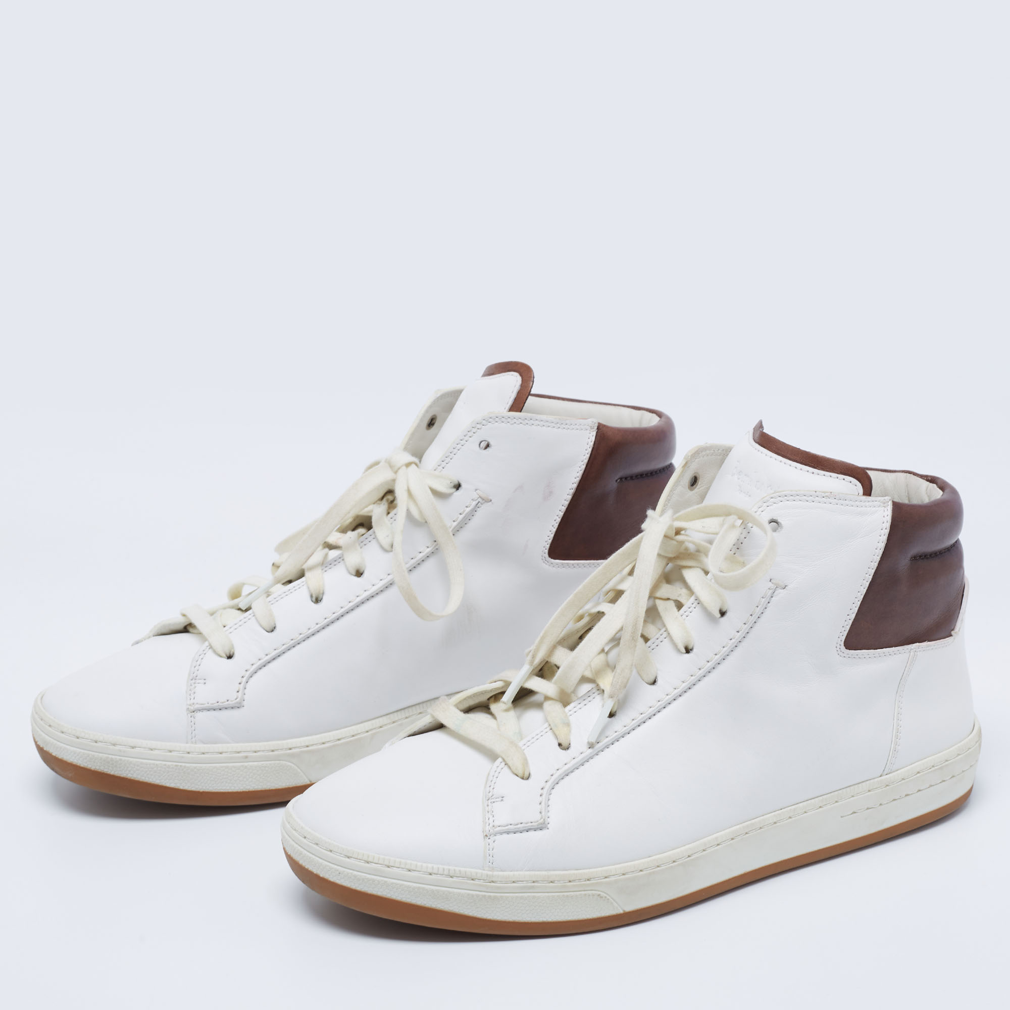 

Berluti White/Brown Leather High Top Sneakers Size
