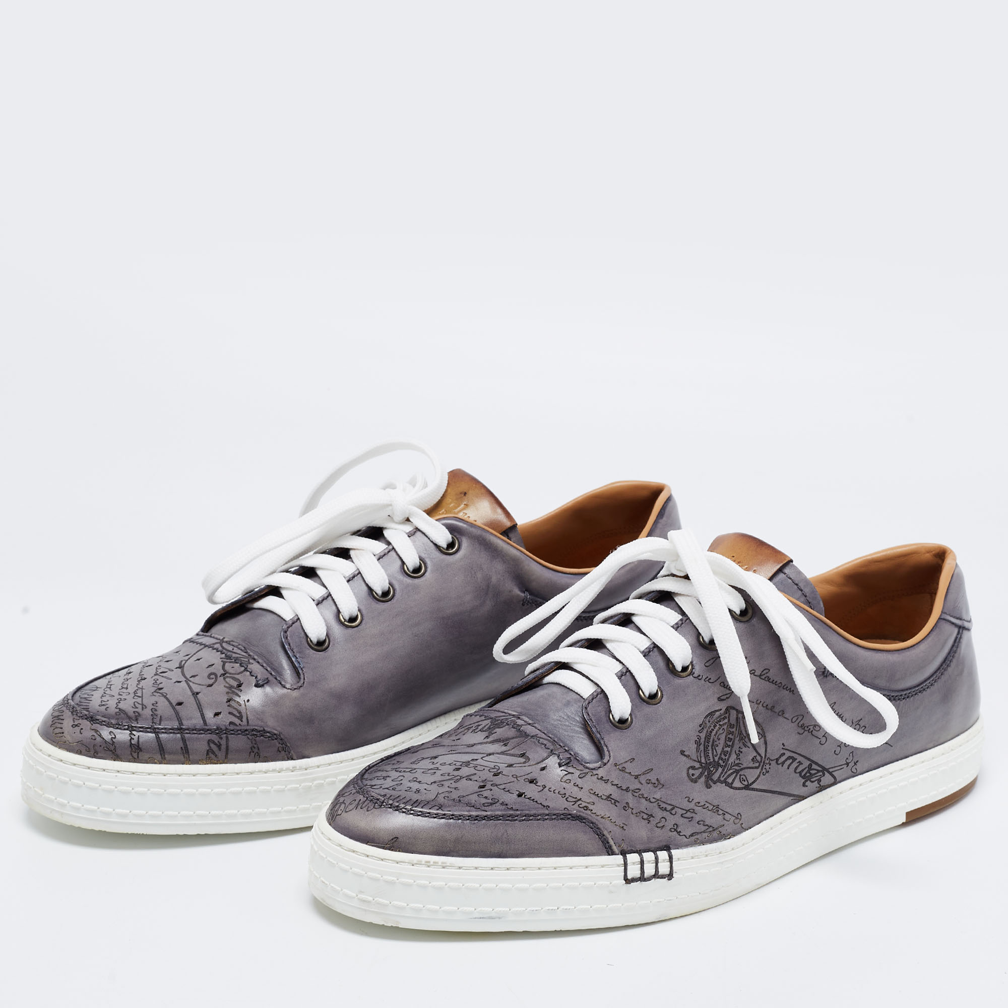 

Berluti Grey Leather Playtime Scritto Low Top Sneakers Size