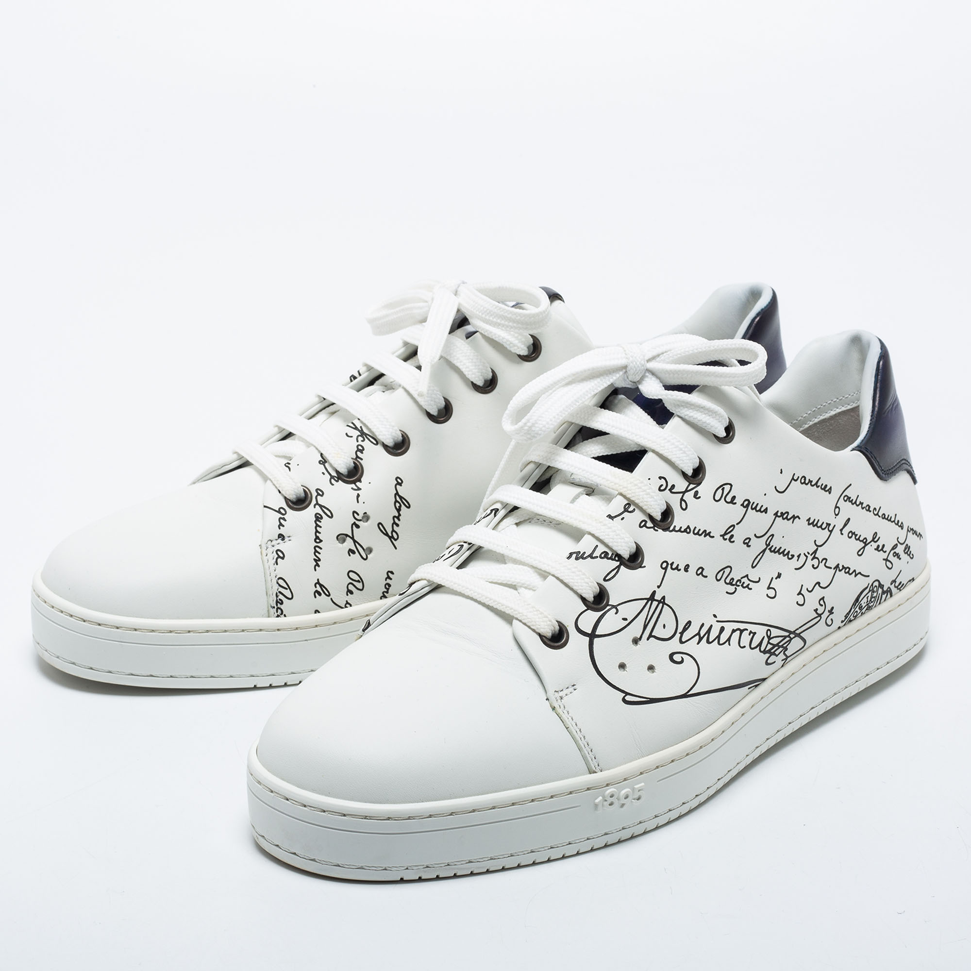 

Berluti White/Black Leather Playtime Scritto Sneakers Size