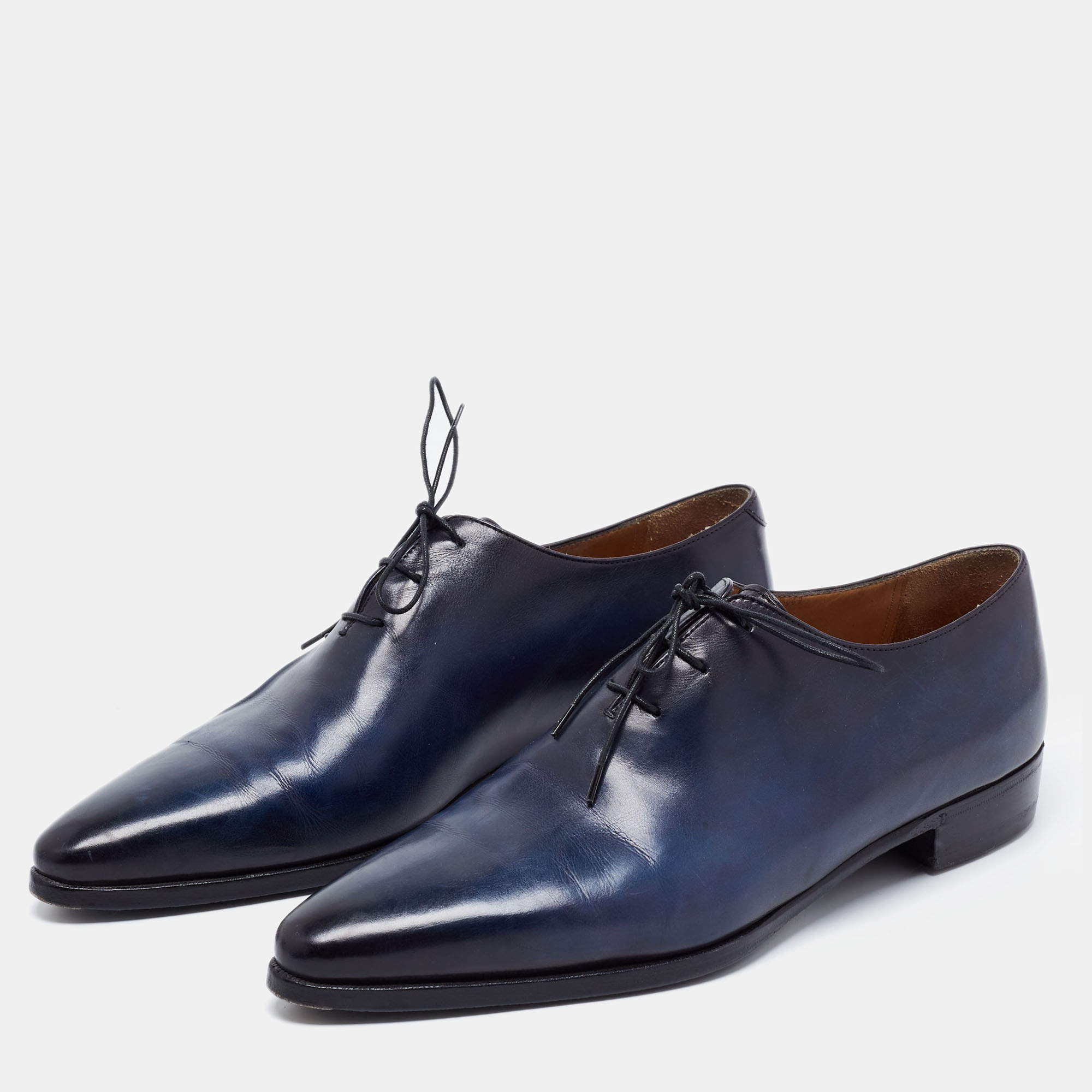 

Berluti Navy Blue/Black Leather Lace Up Oxfords Size