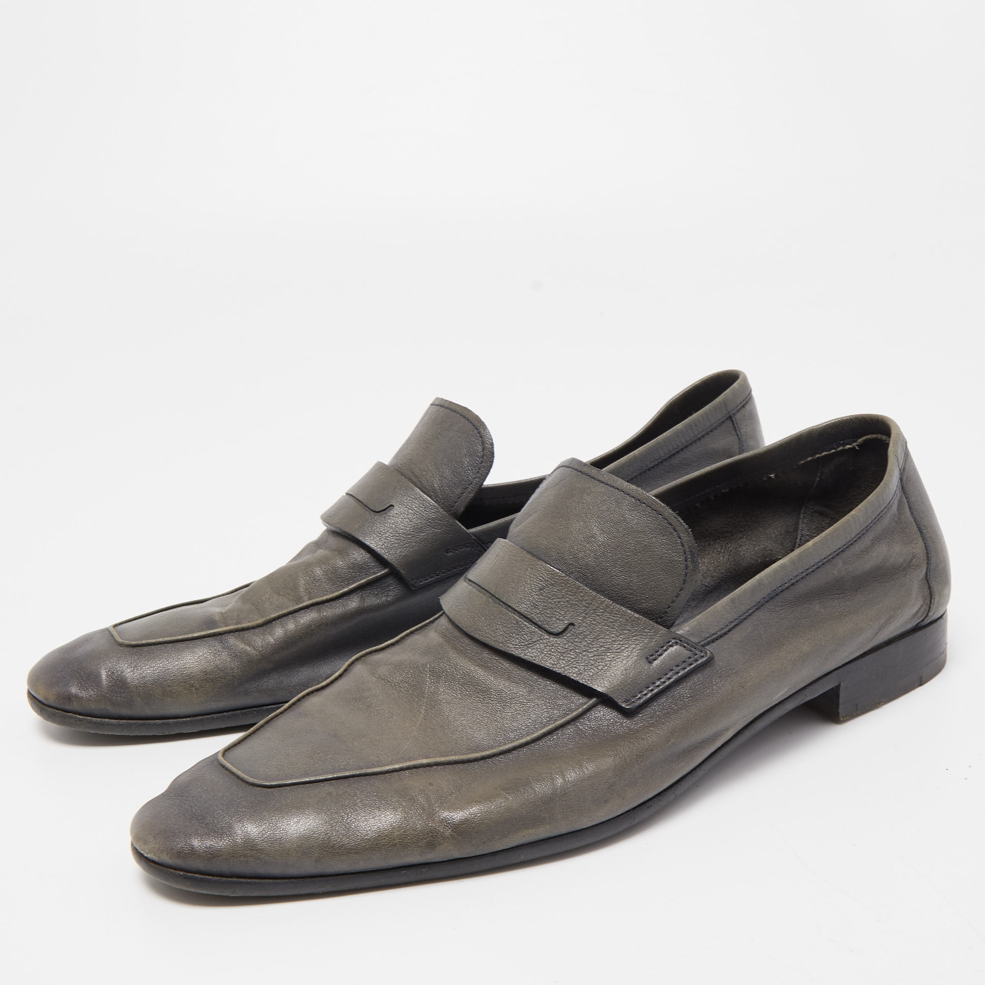 

Berluti Grey Leather Lorenzo Slip On Loafers Size