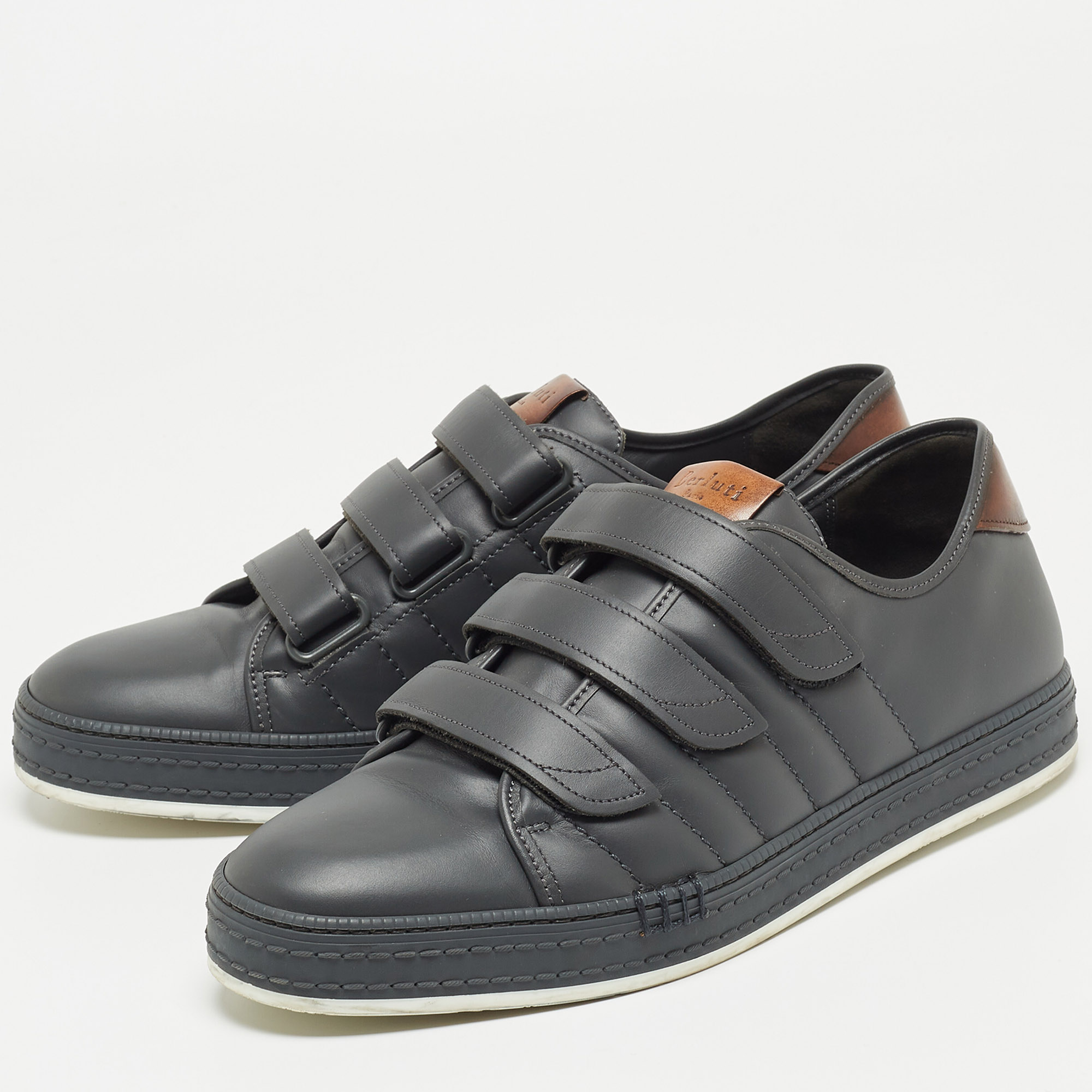 

Berluti Grey Leather Velcro Low Top Sneakers Size