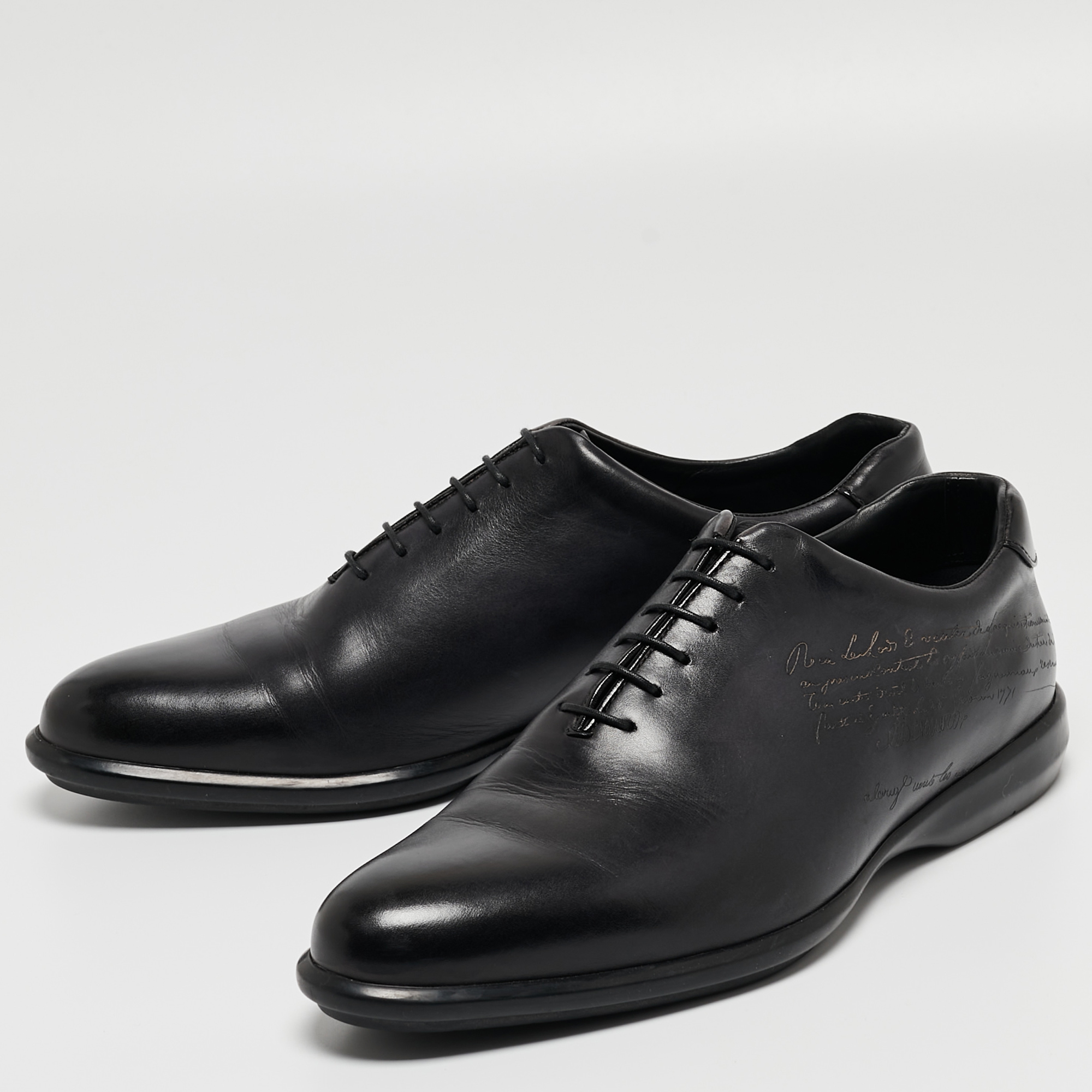 

Berluti Navy Blue Leather Alessandro Galet Scritto Oxfords Size