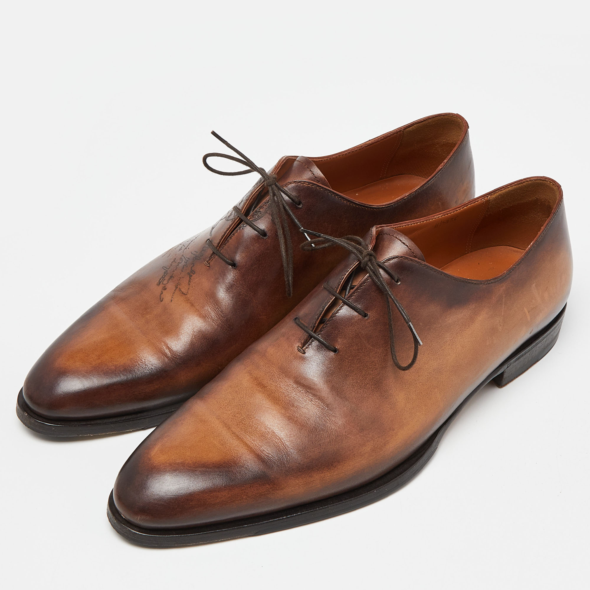 

Berluti Brown Galet Scritto Leather Alessandro Oxfords Size