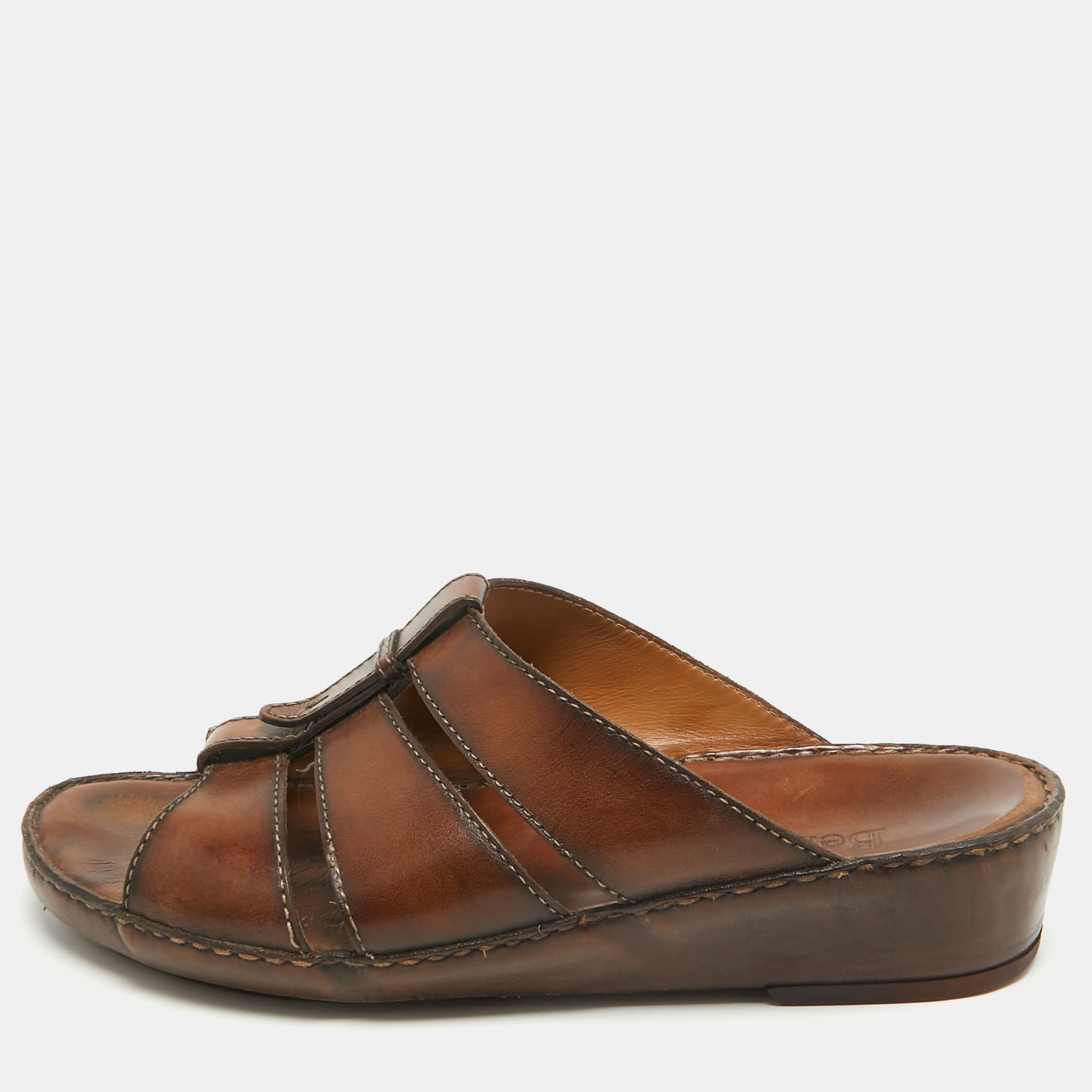 Berluti Brown Leather Slide Sandals 43.5