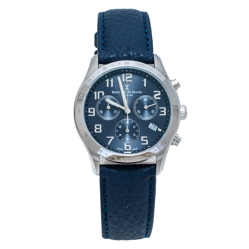 Bernard H. Mayer Blue Stainless Steel Iris Chronograph Men's Wristwatch