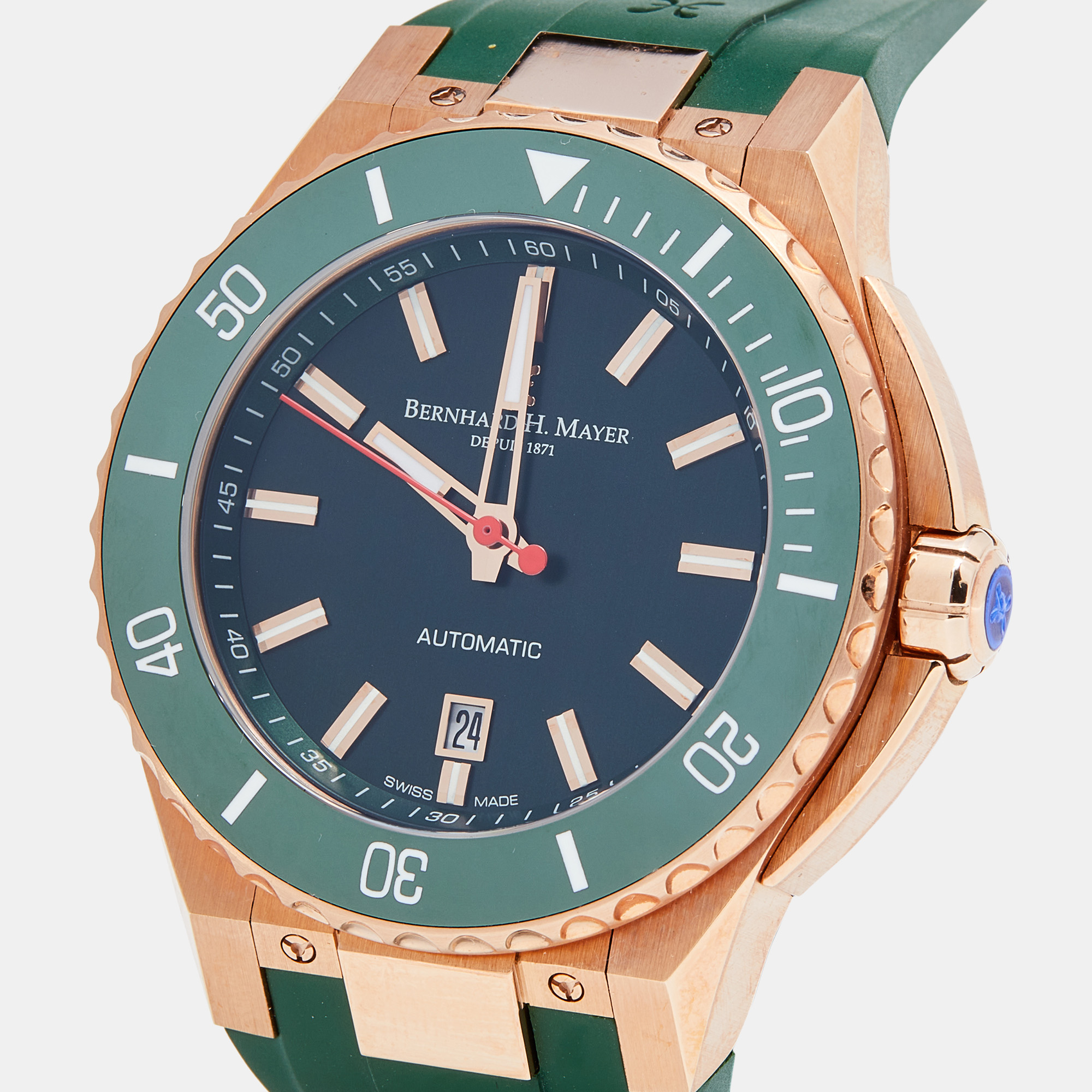 

Bernhard H.Mayer Green Rose Gold PVD Plated Stainless Steel Rubber PowerMaster BH45T/CW Men's Wristwatch