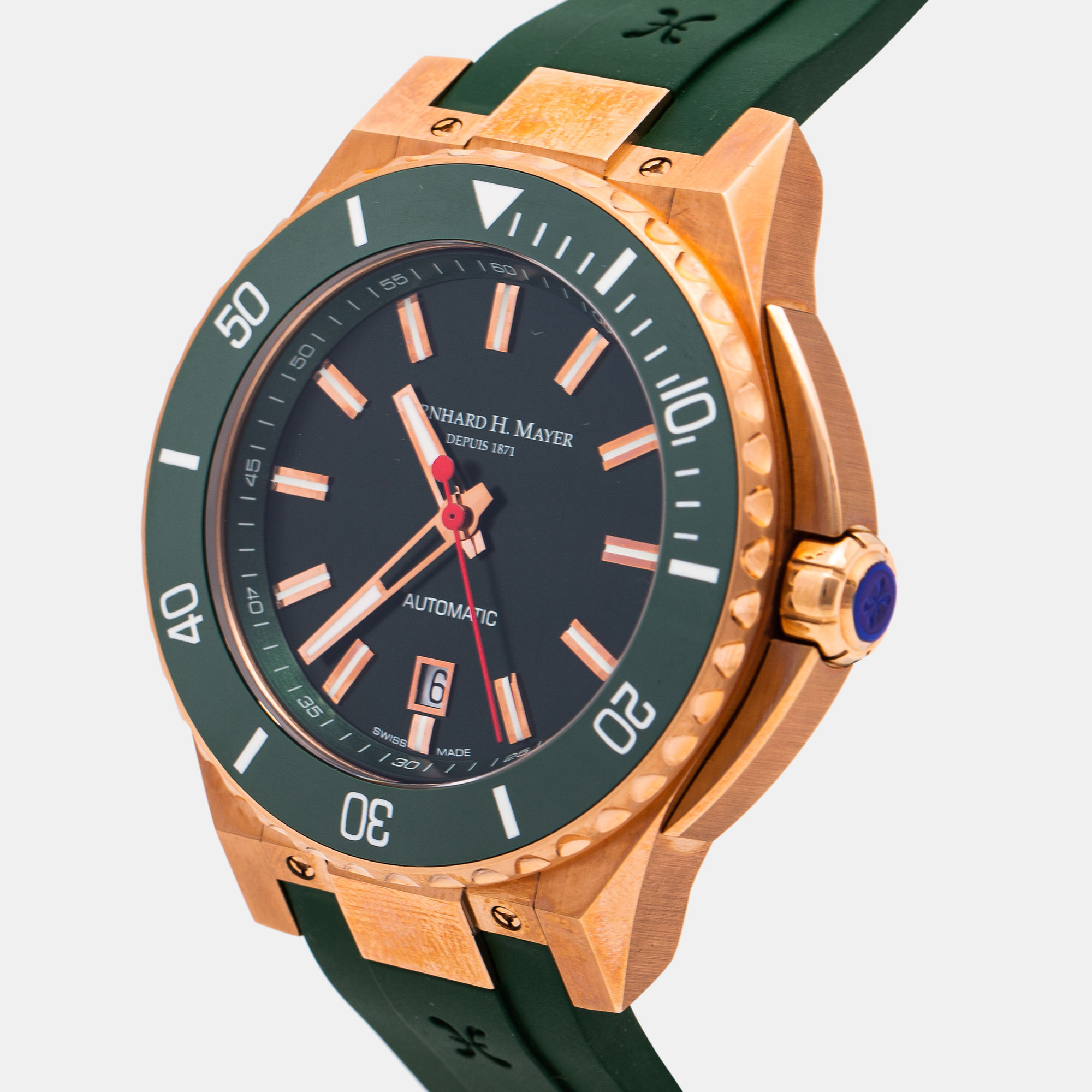

Bernhard H.Mayer Green Rose Gold PVD Plated Stainless Steel Rubber PowerMaster First BH38T/CW Men's Wristwatch