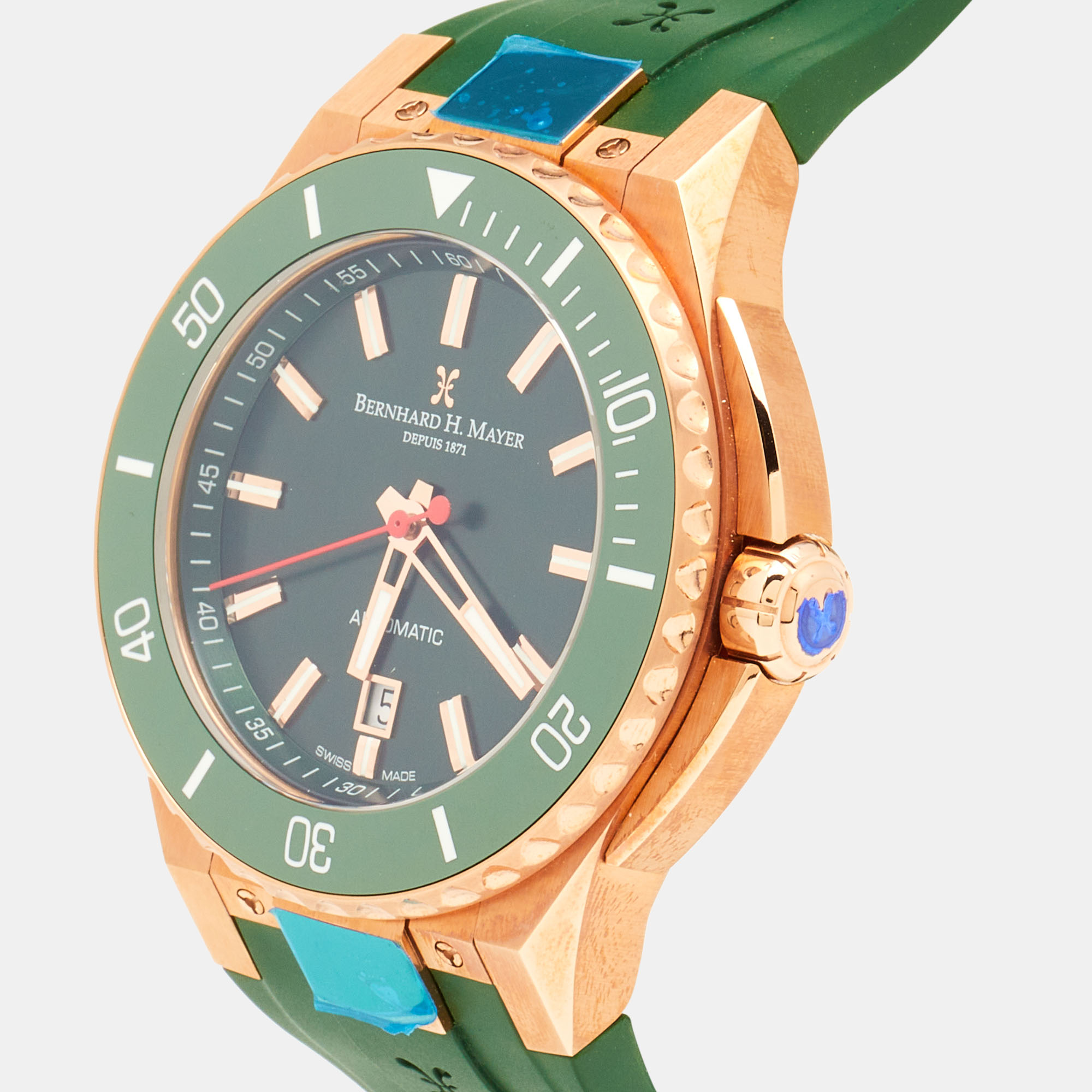 

Bernhard H. Mayer Green Ceramic Rose Gold PVD Plated Stainless Steel Rubber Limited Edition PowerMaster BH45T/CW Men's Wristwatch