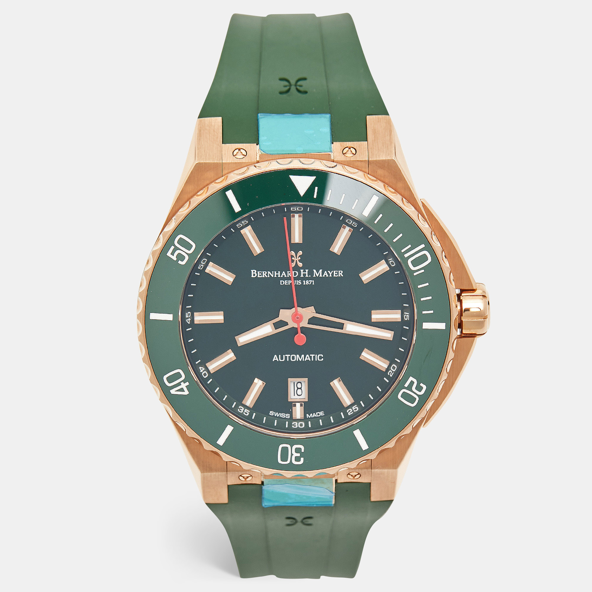 

Bernhard H. Mayer Green Ceramic Rose Gold PVD Plated Stainless Steel Rubber Limited Edition PowerMaster BH45T/CW Men's Wristwatch