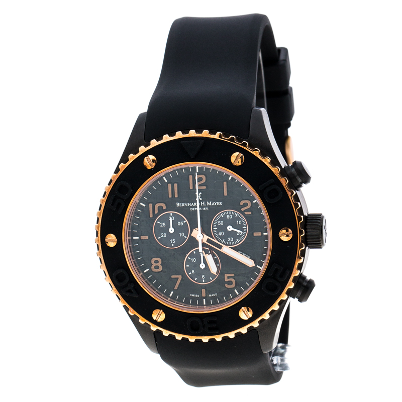 Pre Owned Bernhard H. Mayer Black & Rose Gold Plated Stainless Steel Hugo Chronograph Men's Wristwatch 48 mm