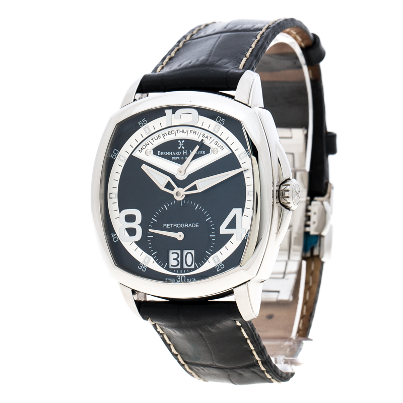 ..Bernhard H Mayer Black Stainless Steel La Retrograde II Men's Wristwatch 42 mm