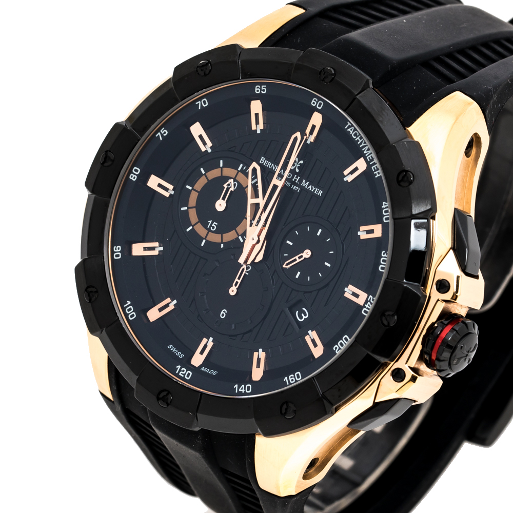 

Bernhard H. Mayer Black Rose Gold Plated Steel Victor Chronograph Men's Wristwatch