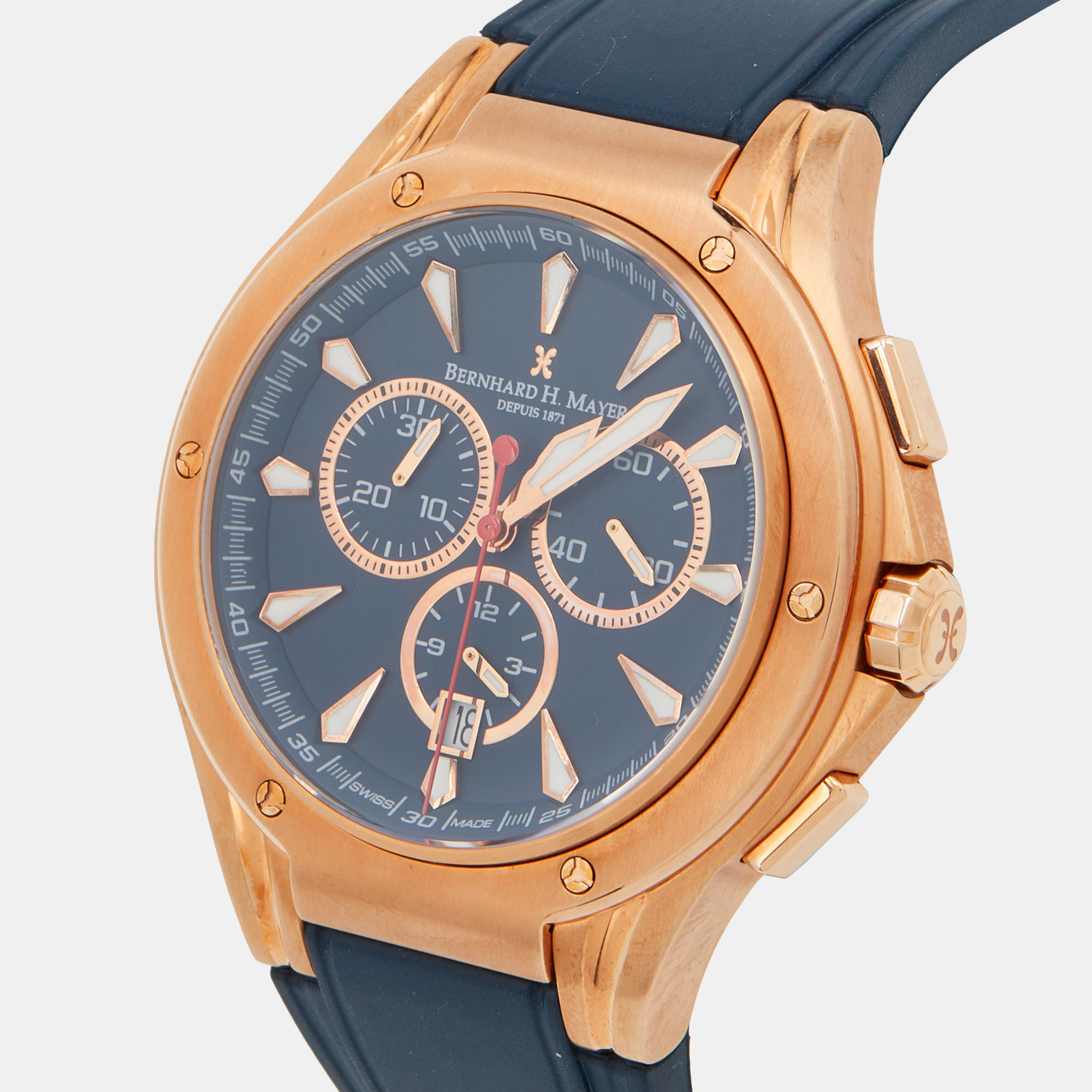 

Bernhard H. Mayer Blue Rose Gold Plated Stainless Steel Rubber Le Classique Chronograph BH39P/CW Men's Wristwatch
