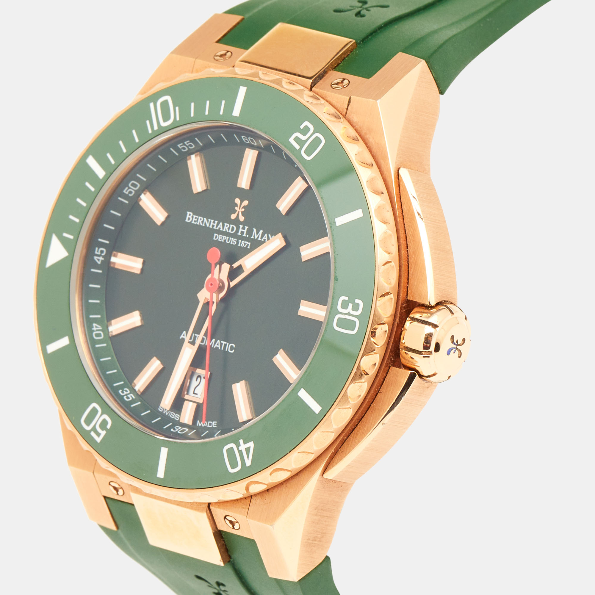 

Bernhard H. Mayer Green Ceramic Rose Gold PVD Plated Stainless Steel Rubber Limited Edition PowerMaster BH45T/CW Men's Wristwatch