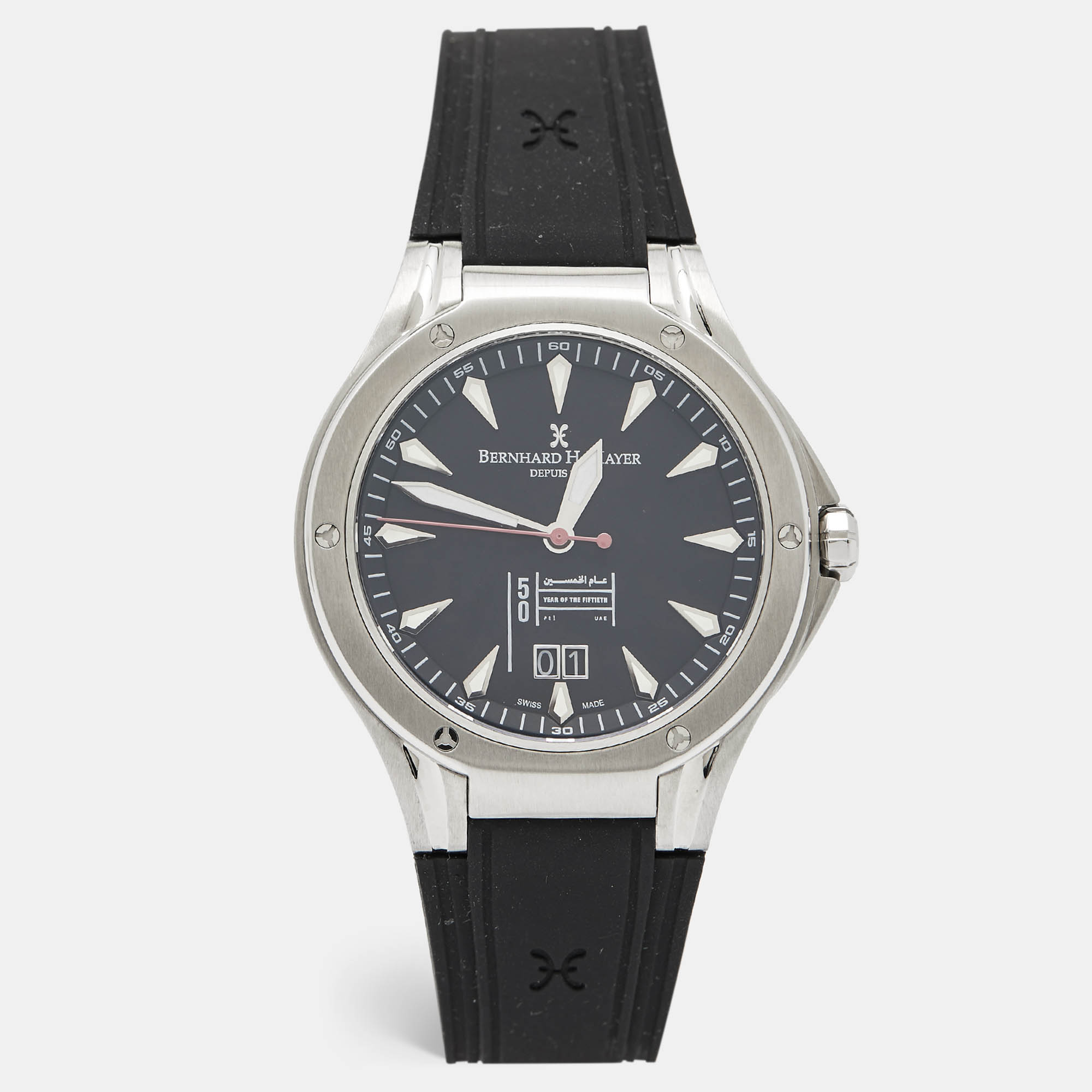 Bernhard H. Mayer Black Stainless Steel Rubber Le Classique UAE 50th Anniversary BH53P/CW Men's Wristwatch 42 mm