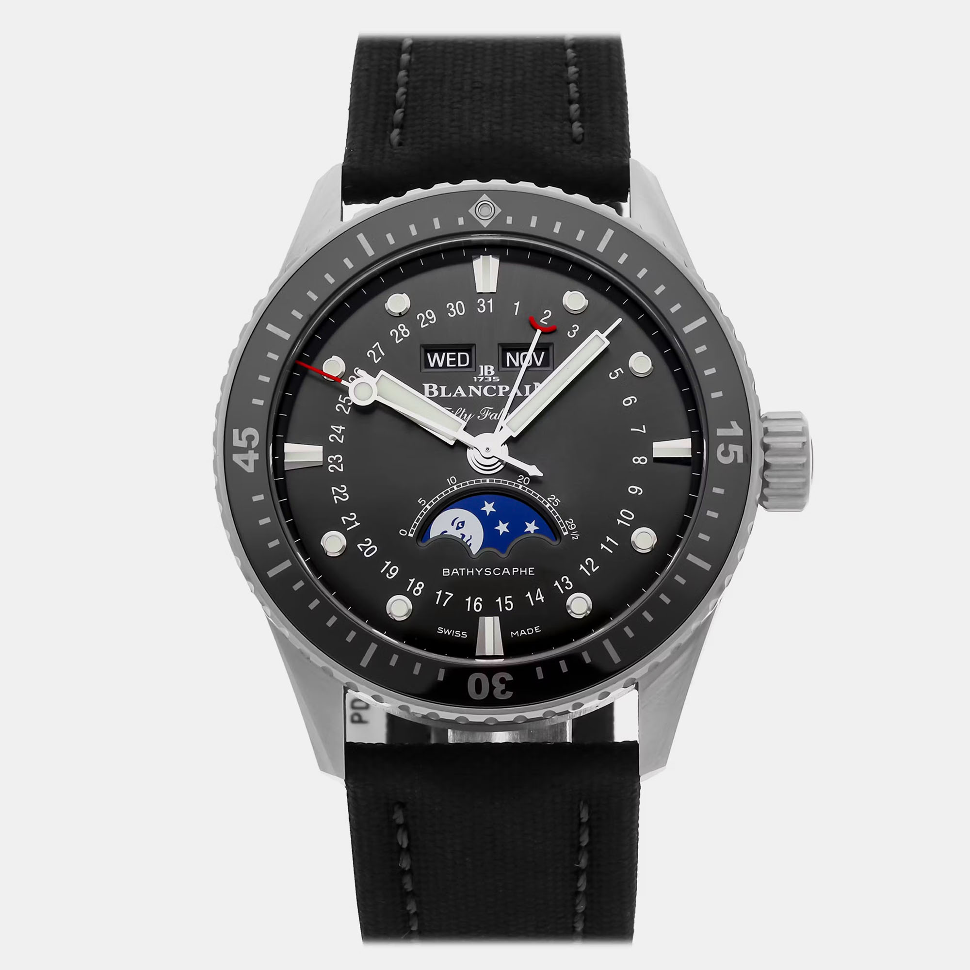 

Pre-Owned Blancpain Fifty Fathoms Bathyscaphe Quantieme Complet Phase de Lune 5054-1110-B52A, Black