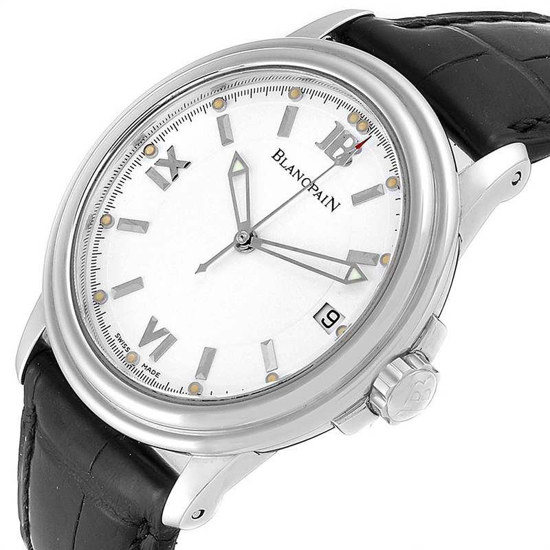 

Blancpain White Stainless Steel and Leather Leman Ultra Men's Wristwatch