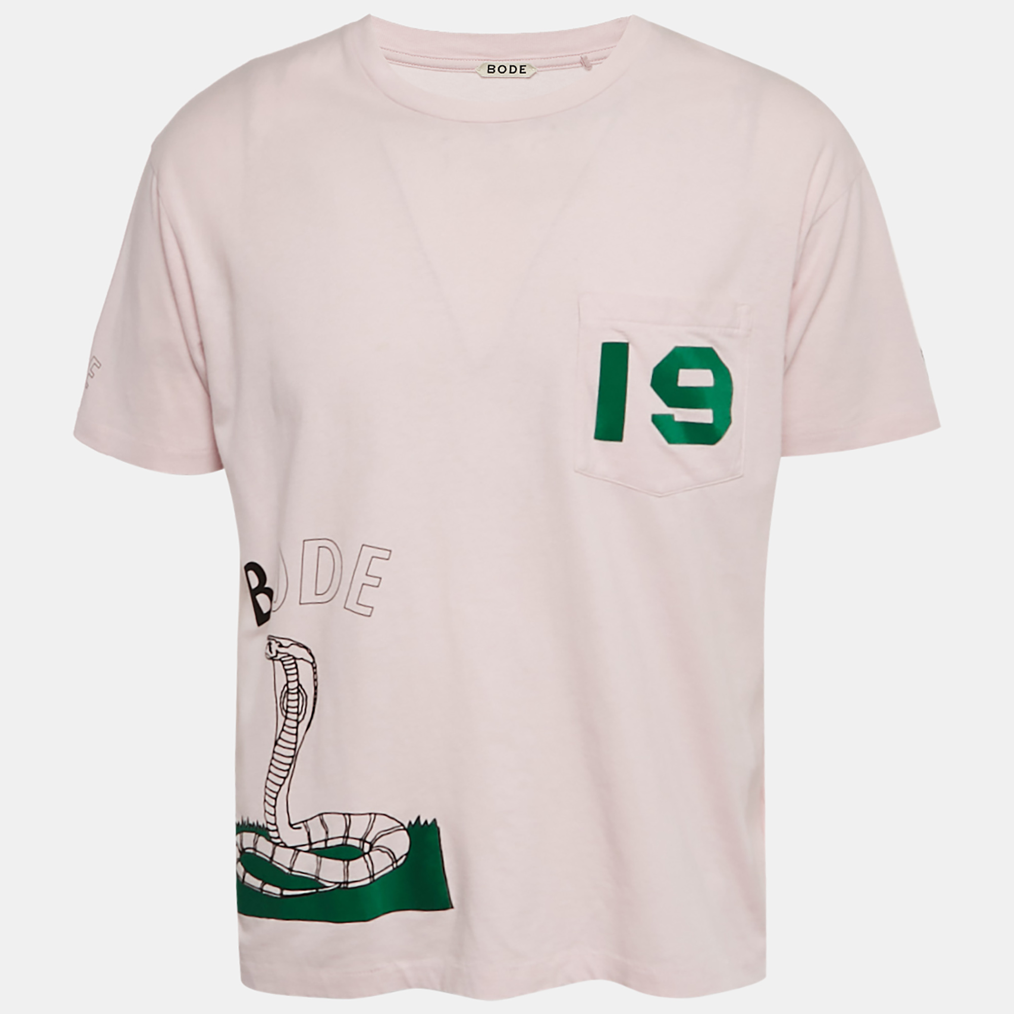 

Bode Pink Printed Jersey Velvet Applique T-shirt S
