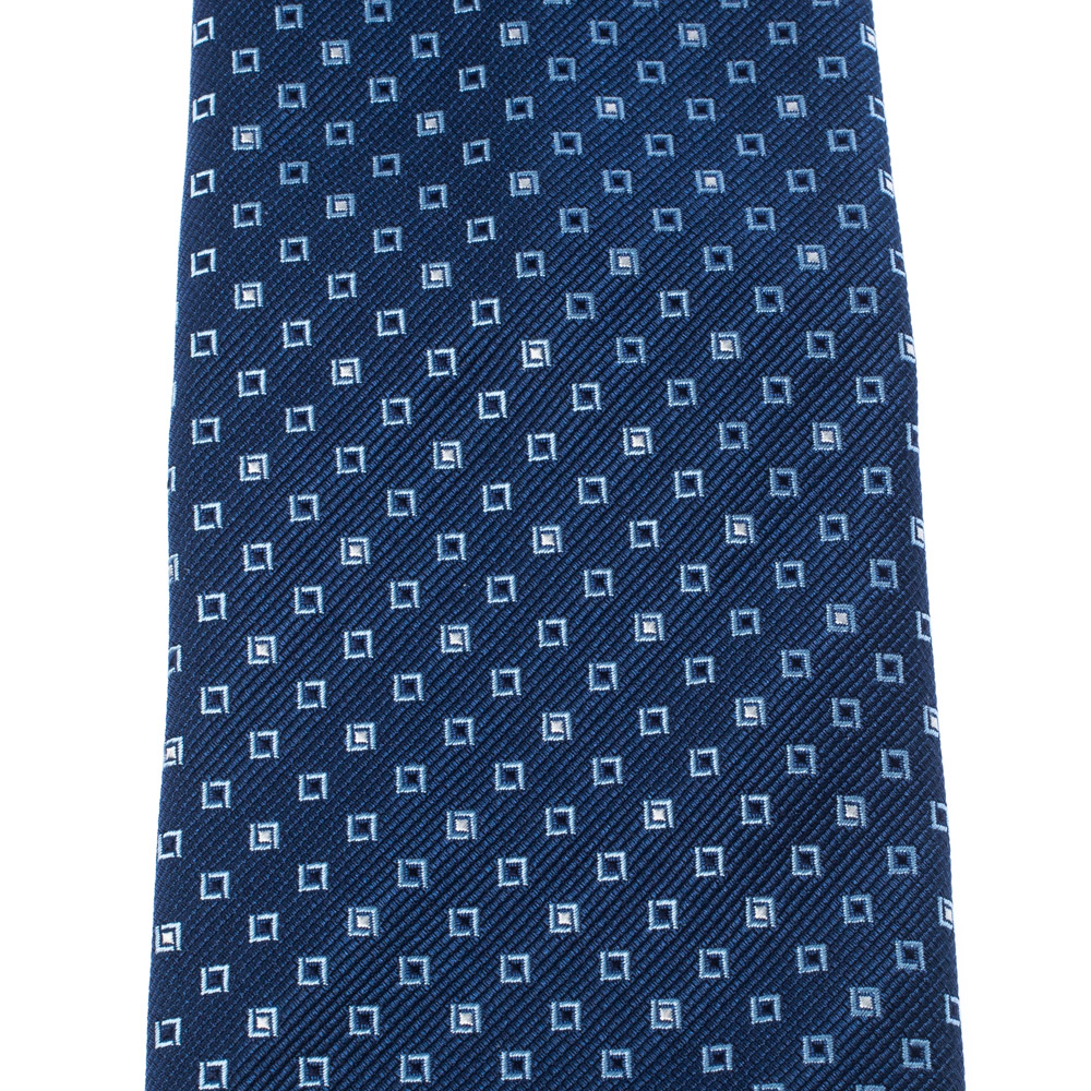 

Boss By Hugo Boss Blue Geometric Patterned Jacquard Silk Tie