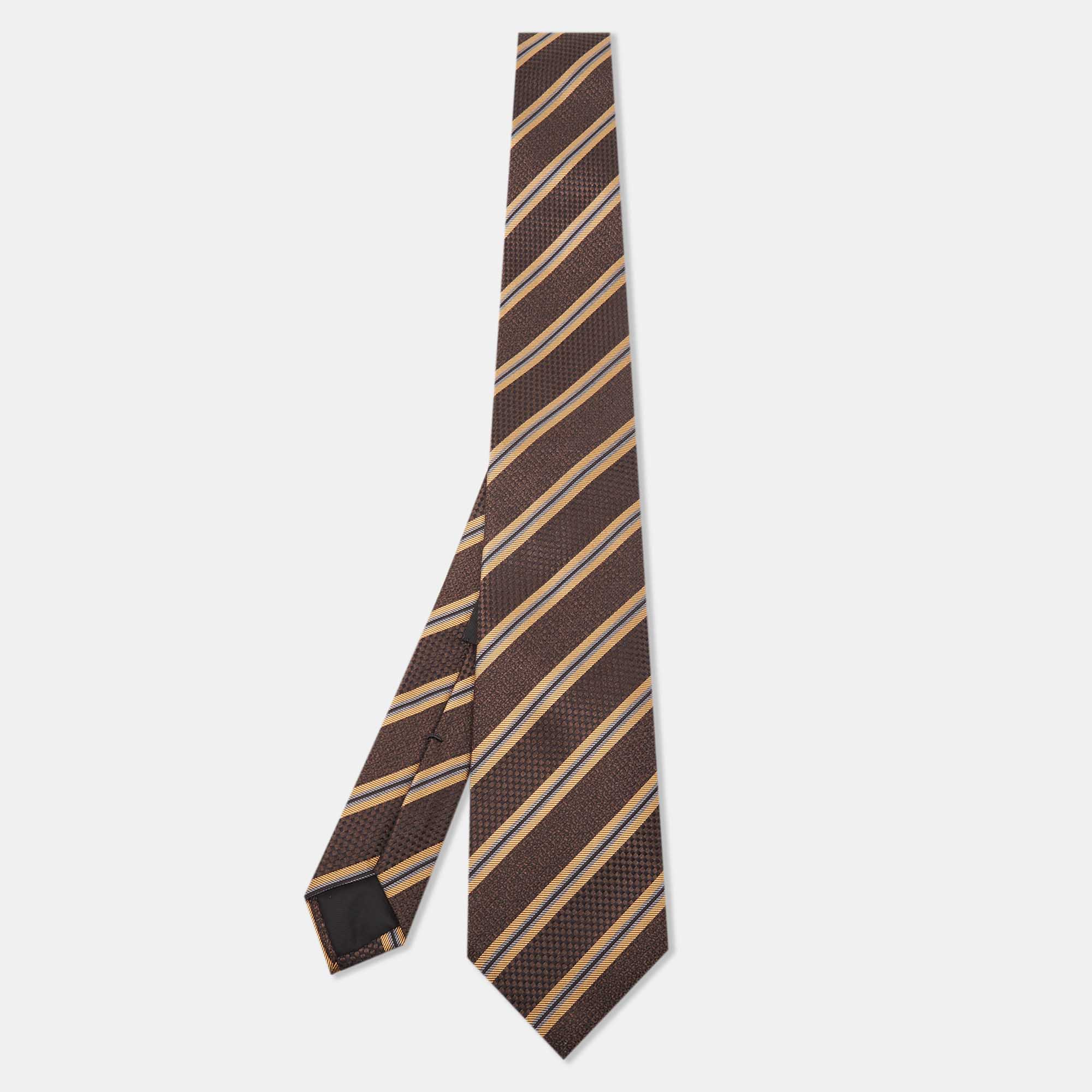 

Boss By Hugo Boss Brown Diagonal Stripe Textured Silk Tie